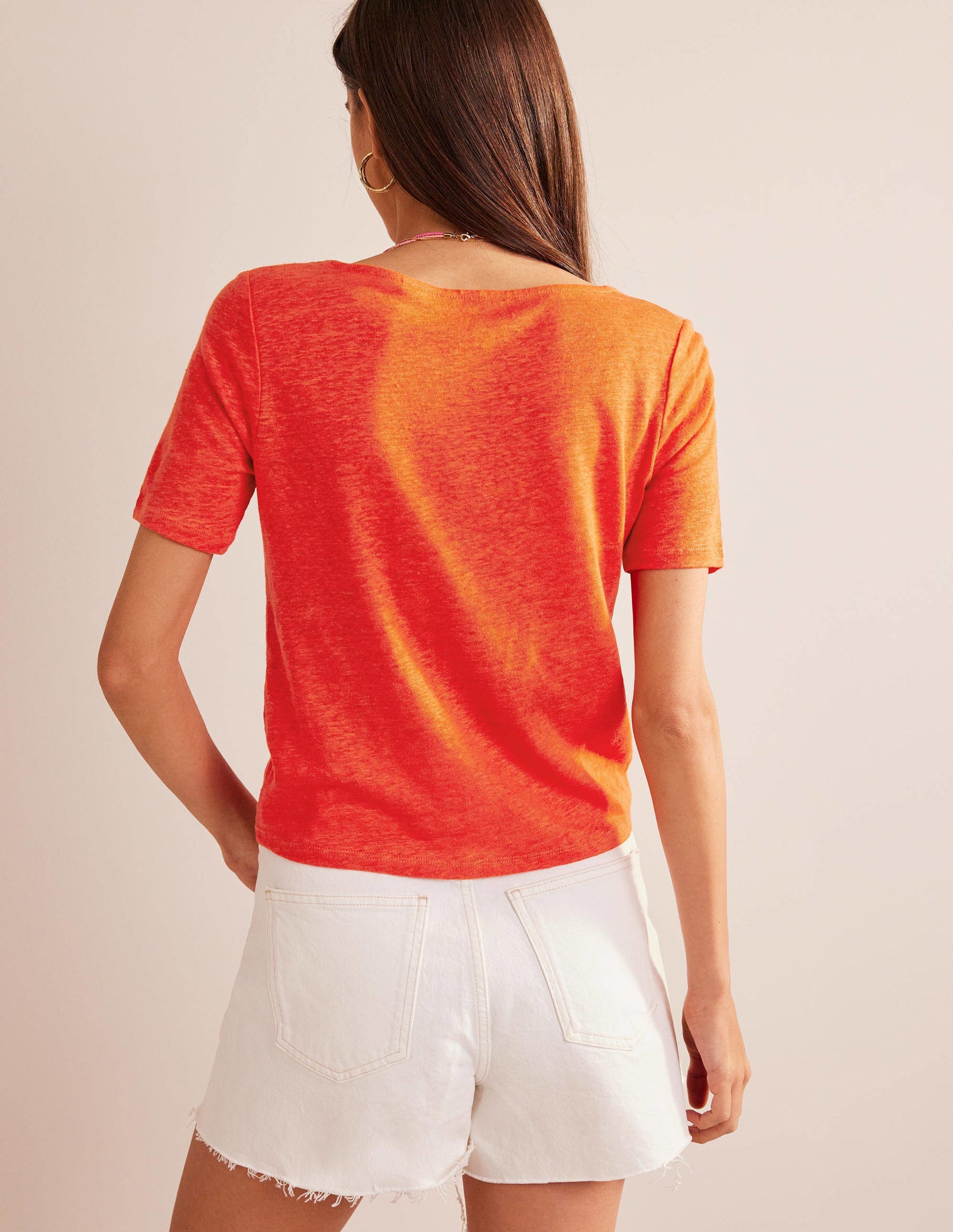 Scoop Neck Linen T-shirt-Blood Orange-3