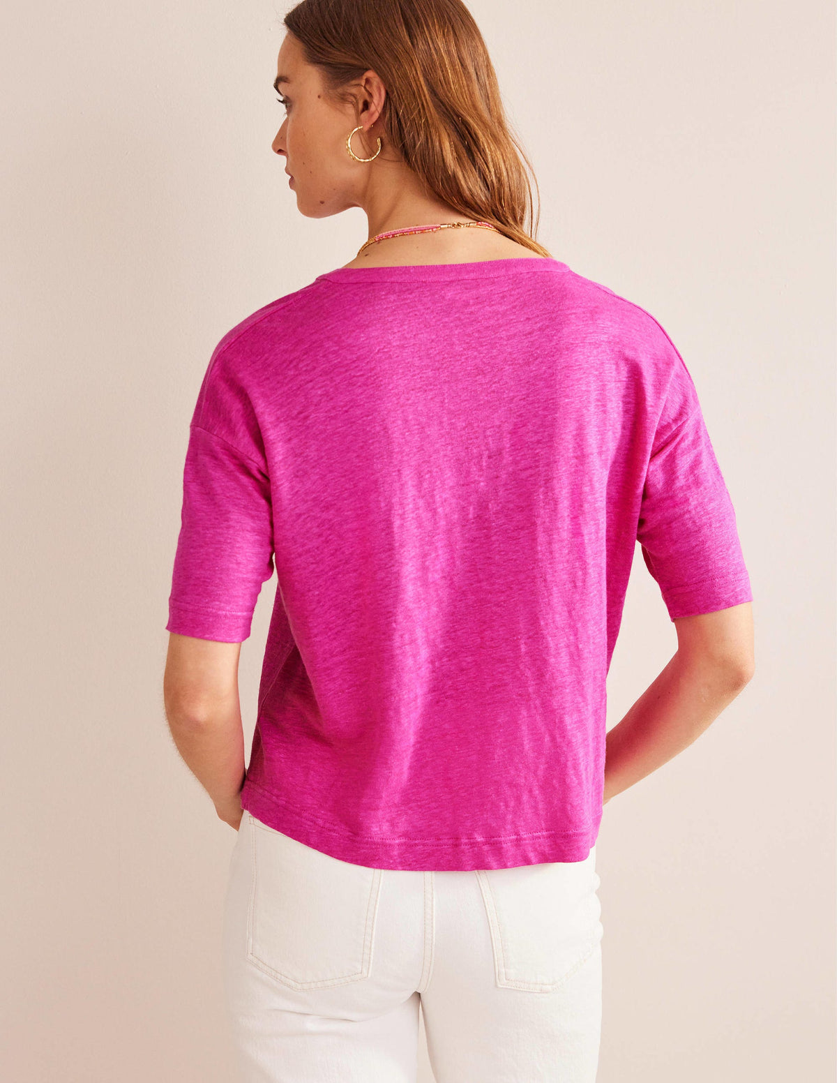 Notch Neck Linen Henley Top-Phlox Pink-3