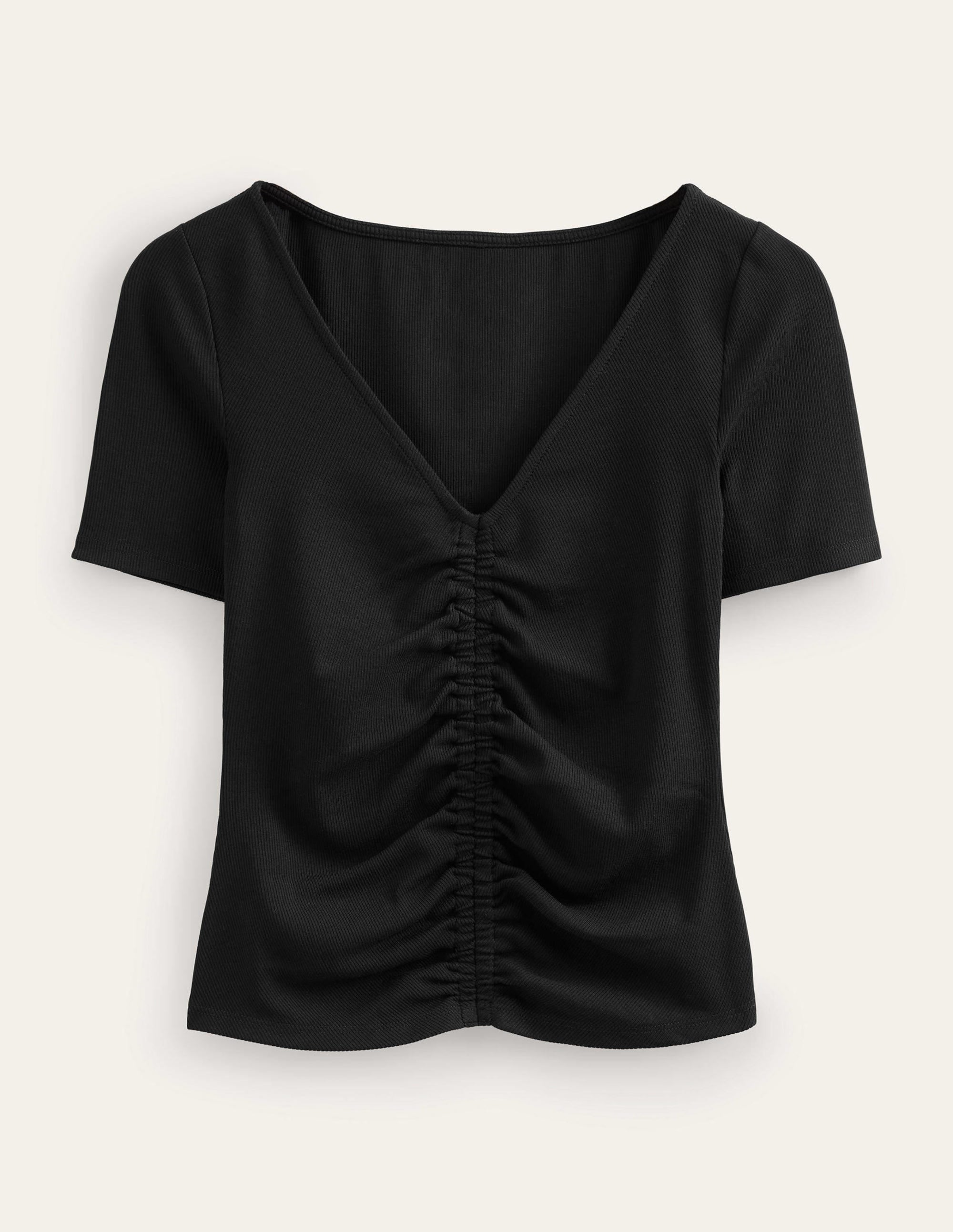 Ruched Front Rib T-shirt-Black - Image 5