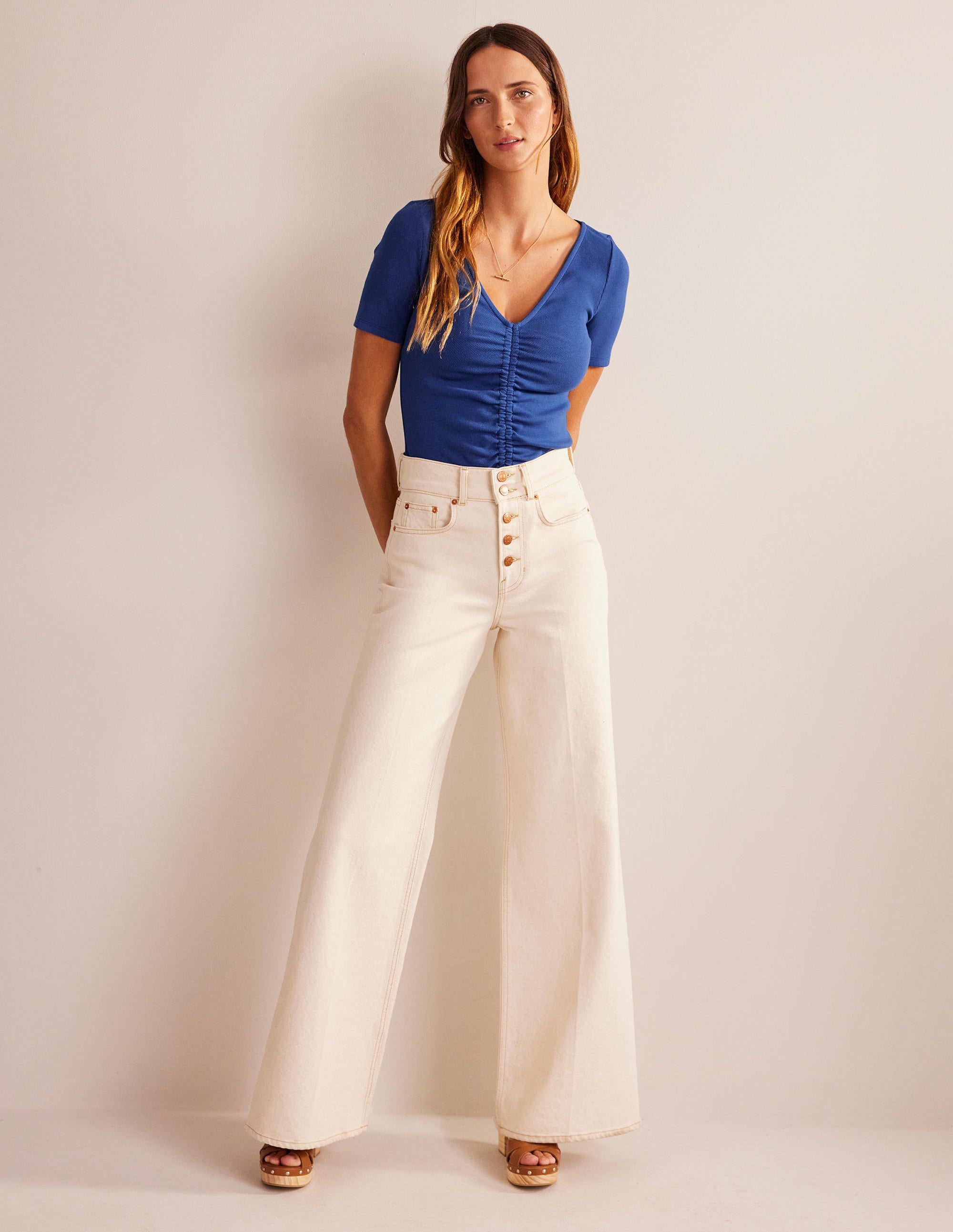 Ruched Front Rib T-shirt-Sapphire - Image 4