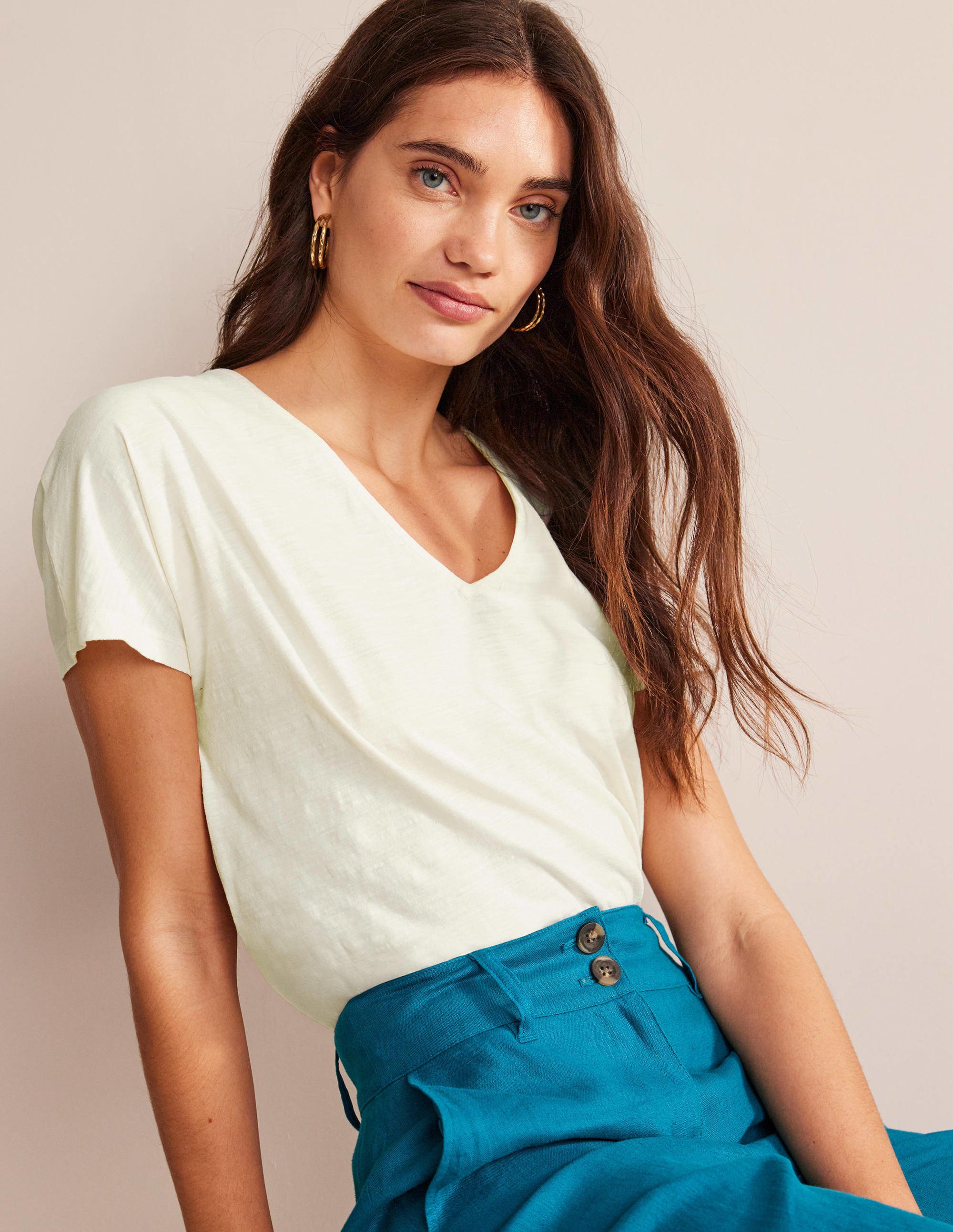 Tie Back Jersey Top-Ivory - Image 1