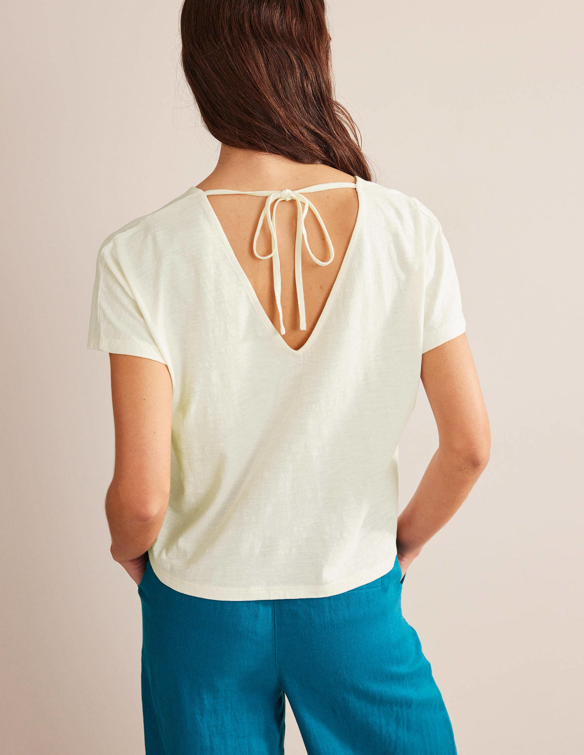 Tie Back Jersey Top-Ivory - Image 3