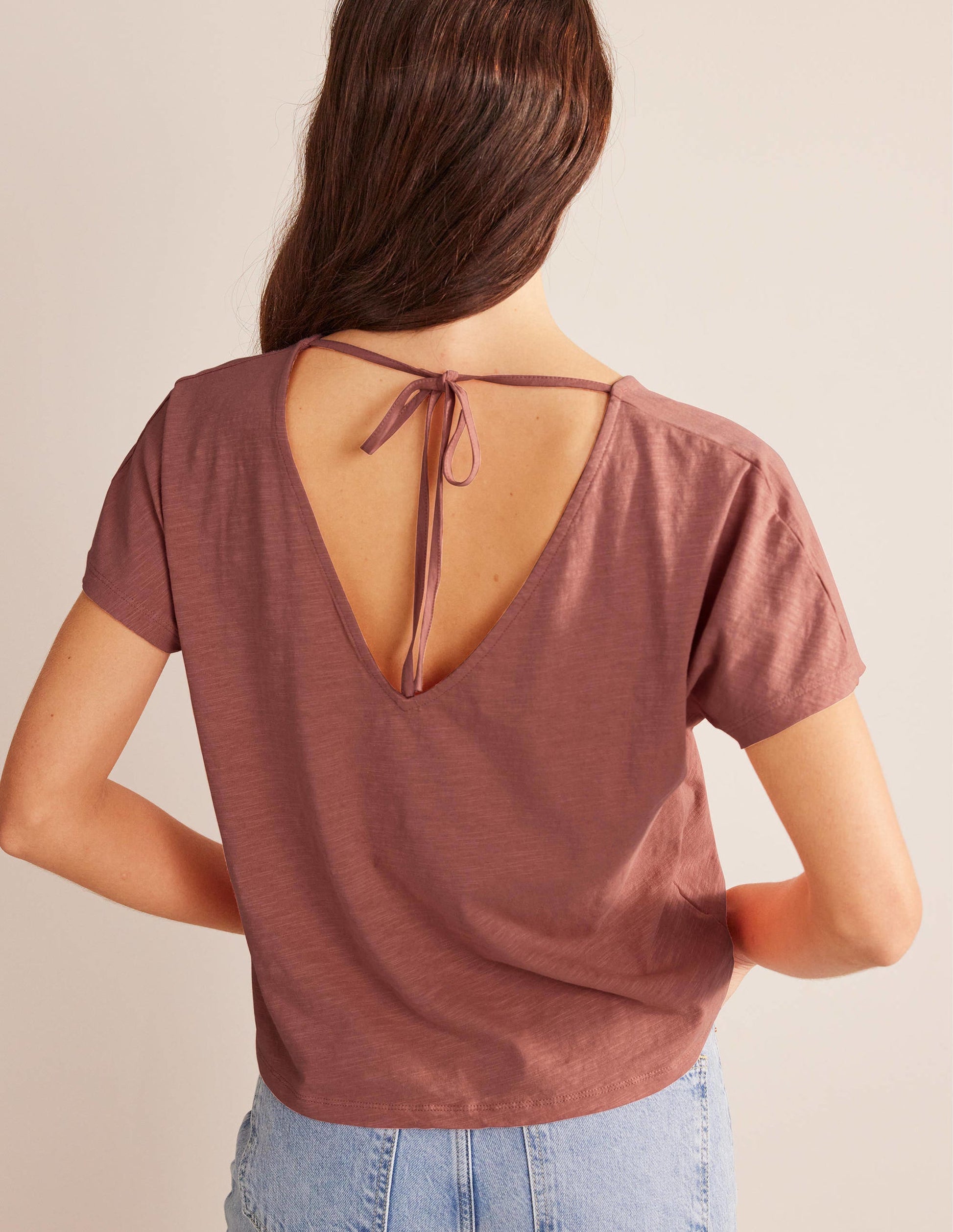 Tie Back Jersey Top-Rose Pink-3