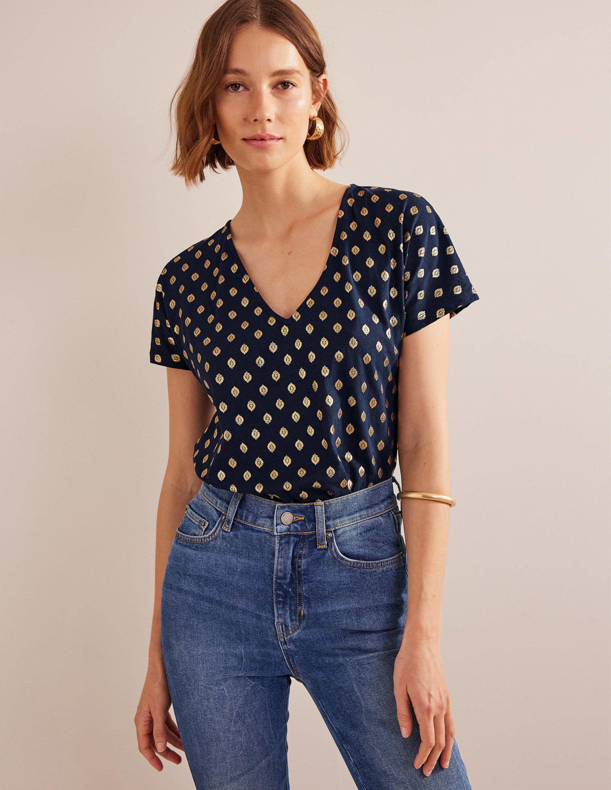 Tie Back Jersey Top-French Navy, Tranquil Leaf-1