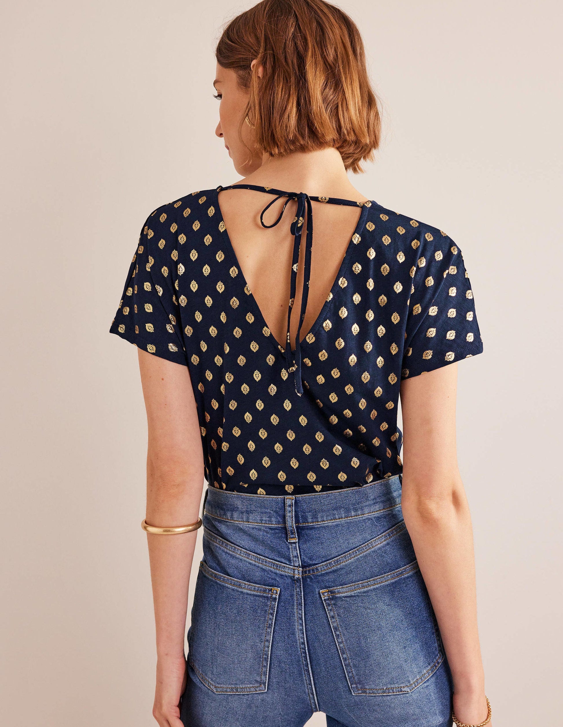 Tie Back Jersey Top-French Navy, Tranquil Leaf-3