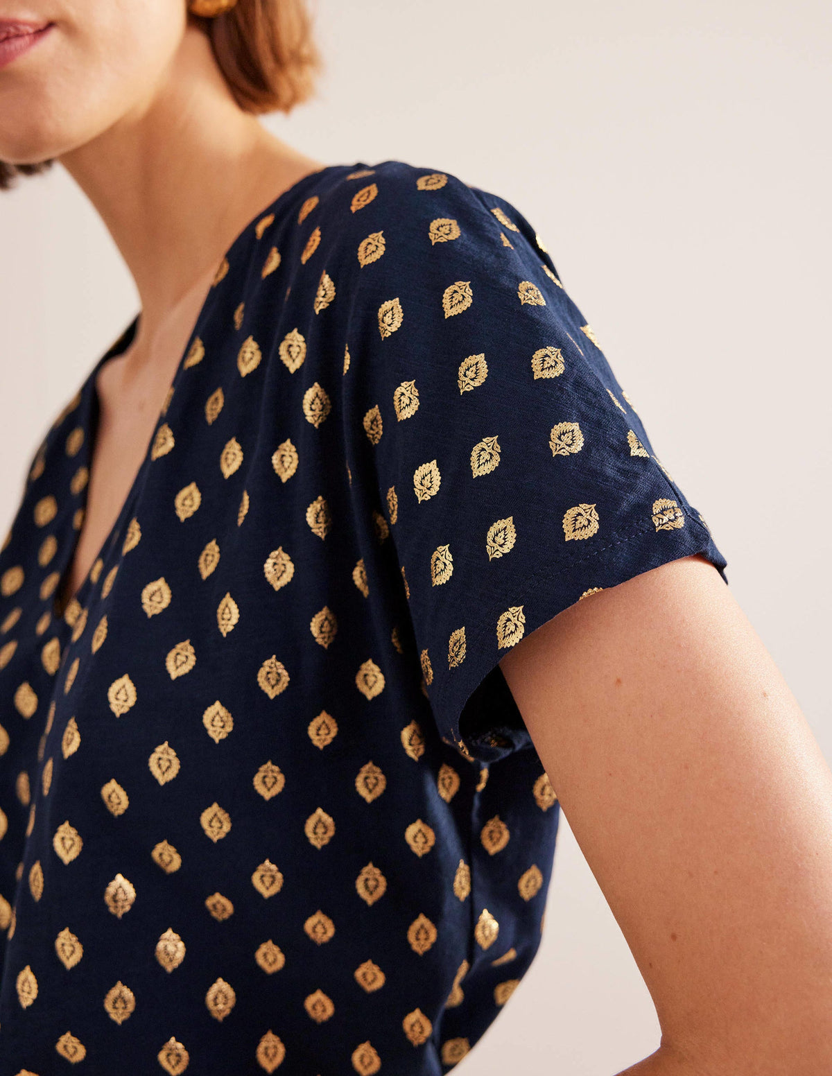 Tie Back Jersey Top-French Navy, Tranquil Leaf - Image 4