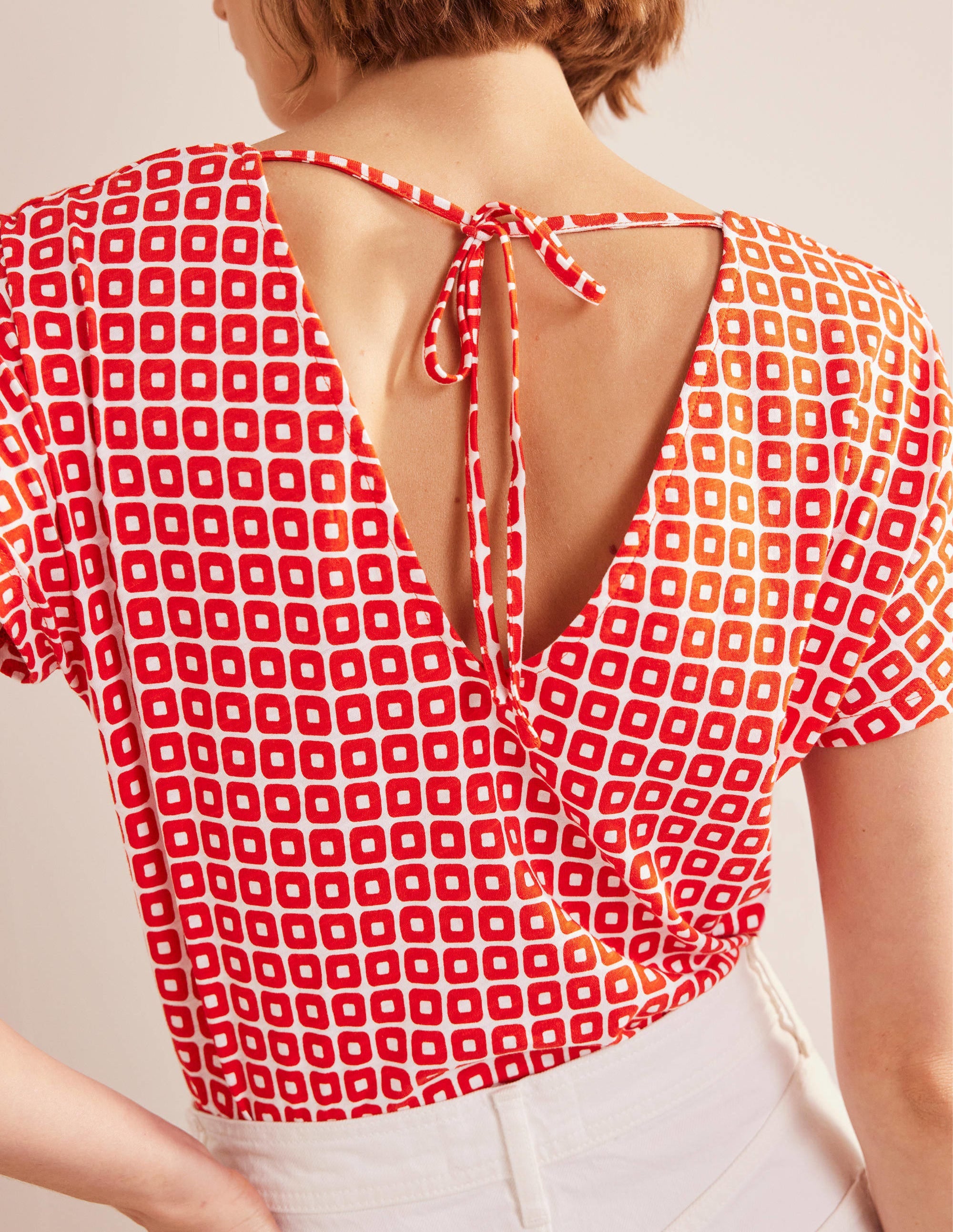 Tie Back Jersey Top-Vermillion Cube - Image 2