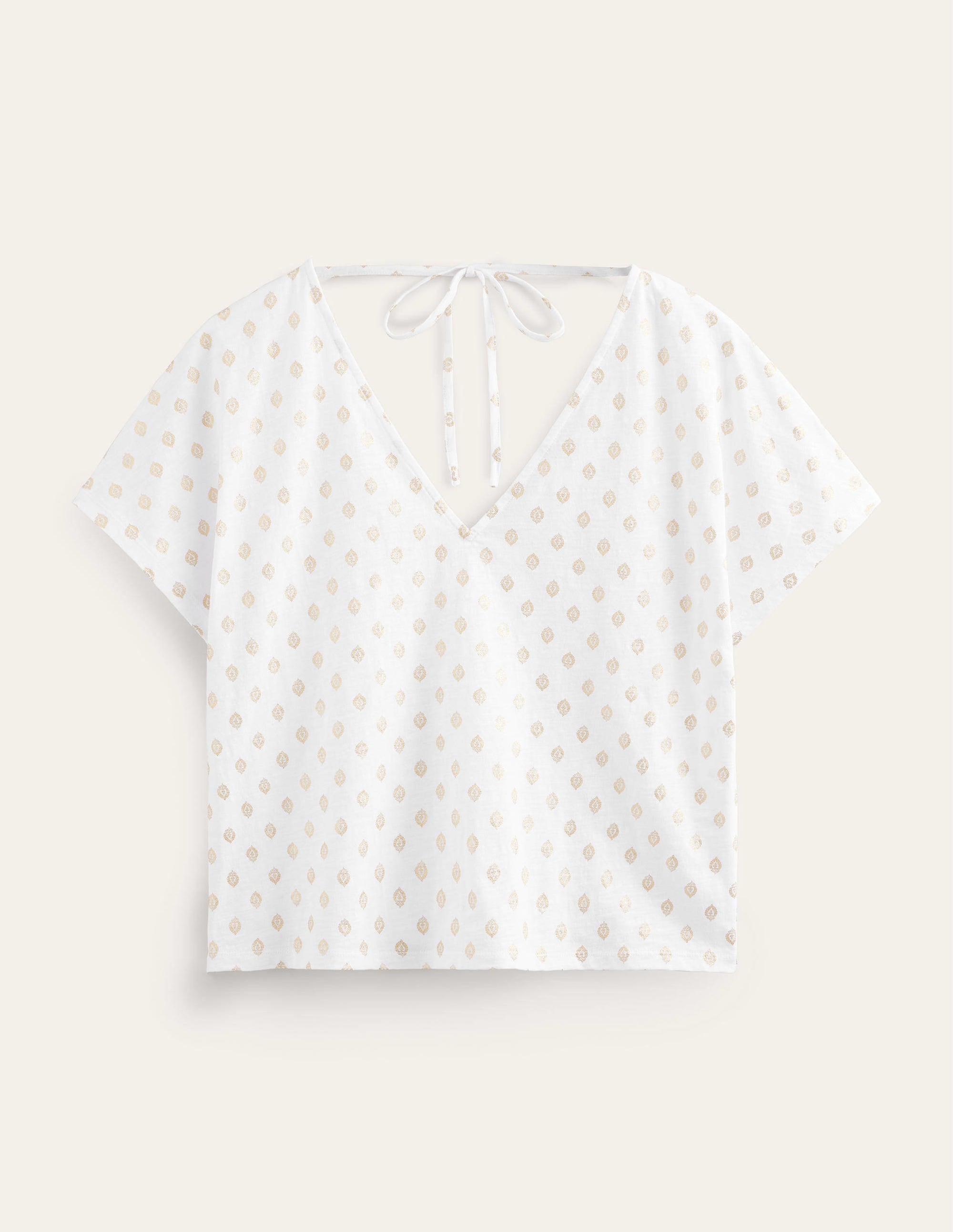 Tie Back Jersey Top-White, Tranquil Leaf - Image 5