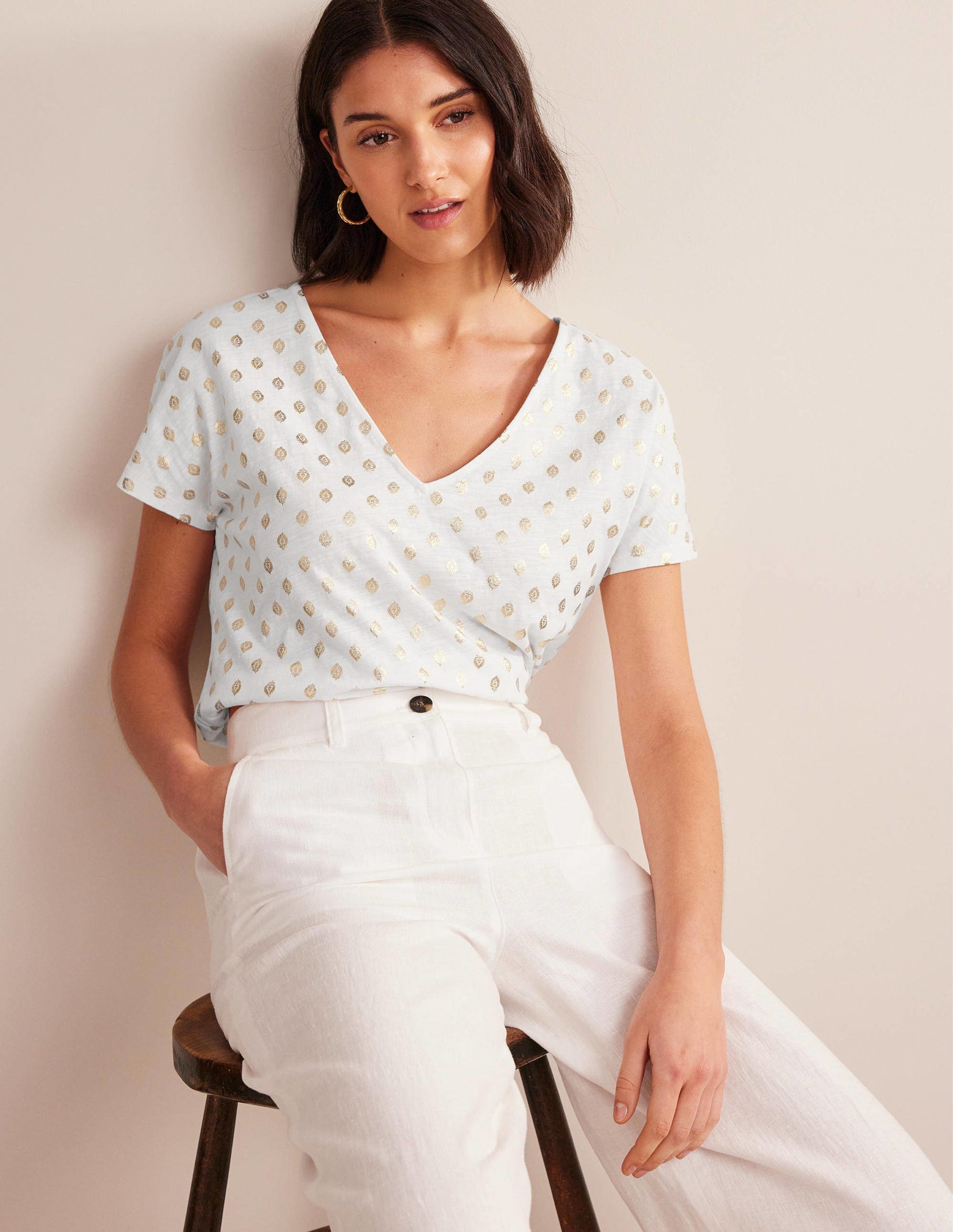 Tie Back Jersey Top-White, Tranquil Leaf-1