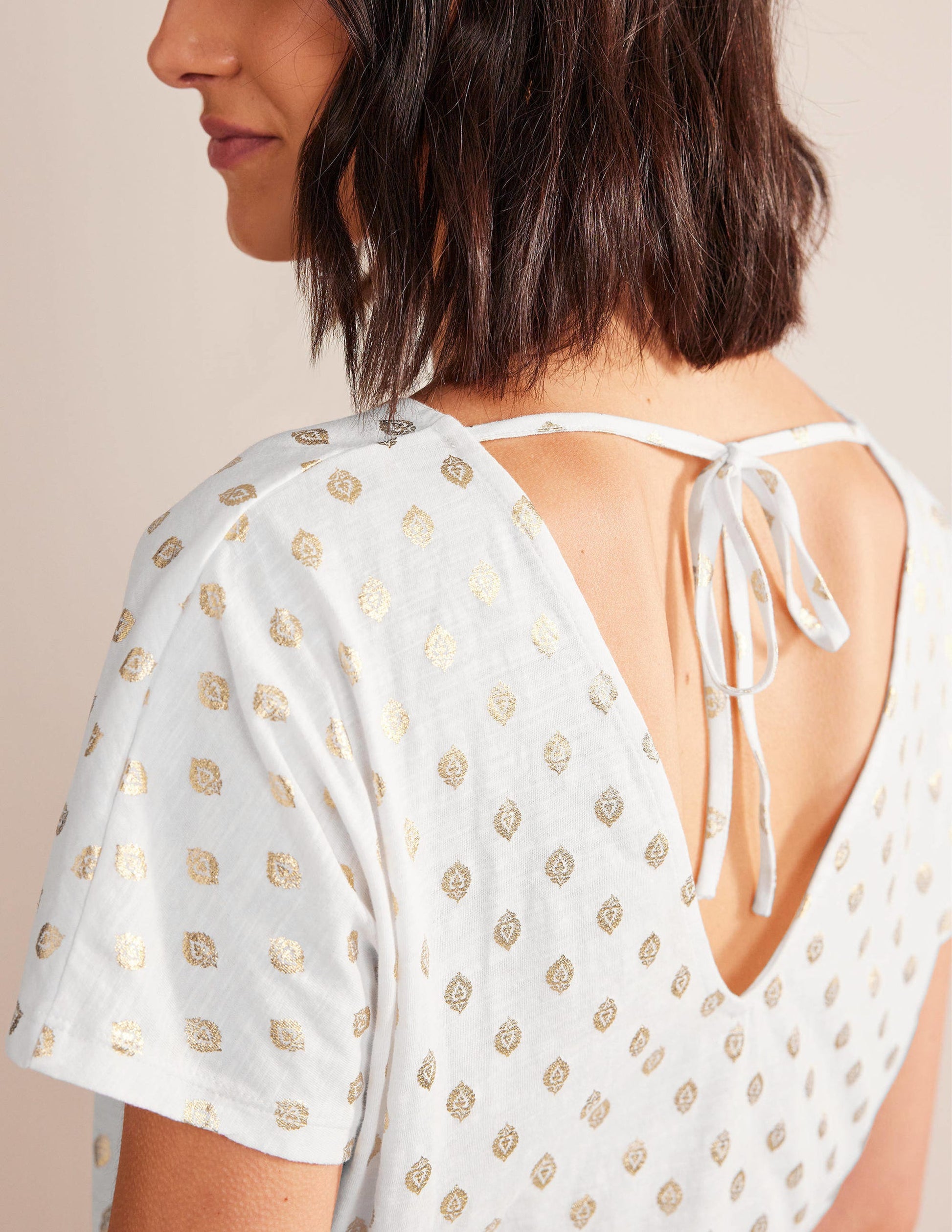 Tie Back Jersey Top-White, Tranquil Leaf-2