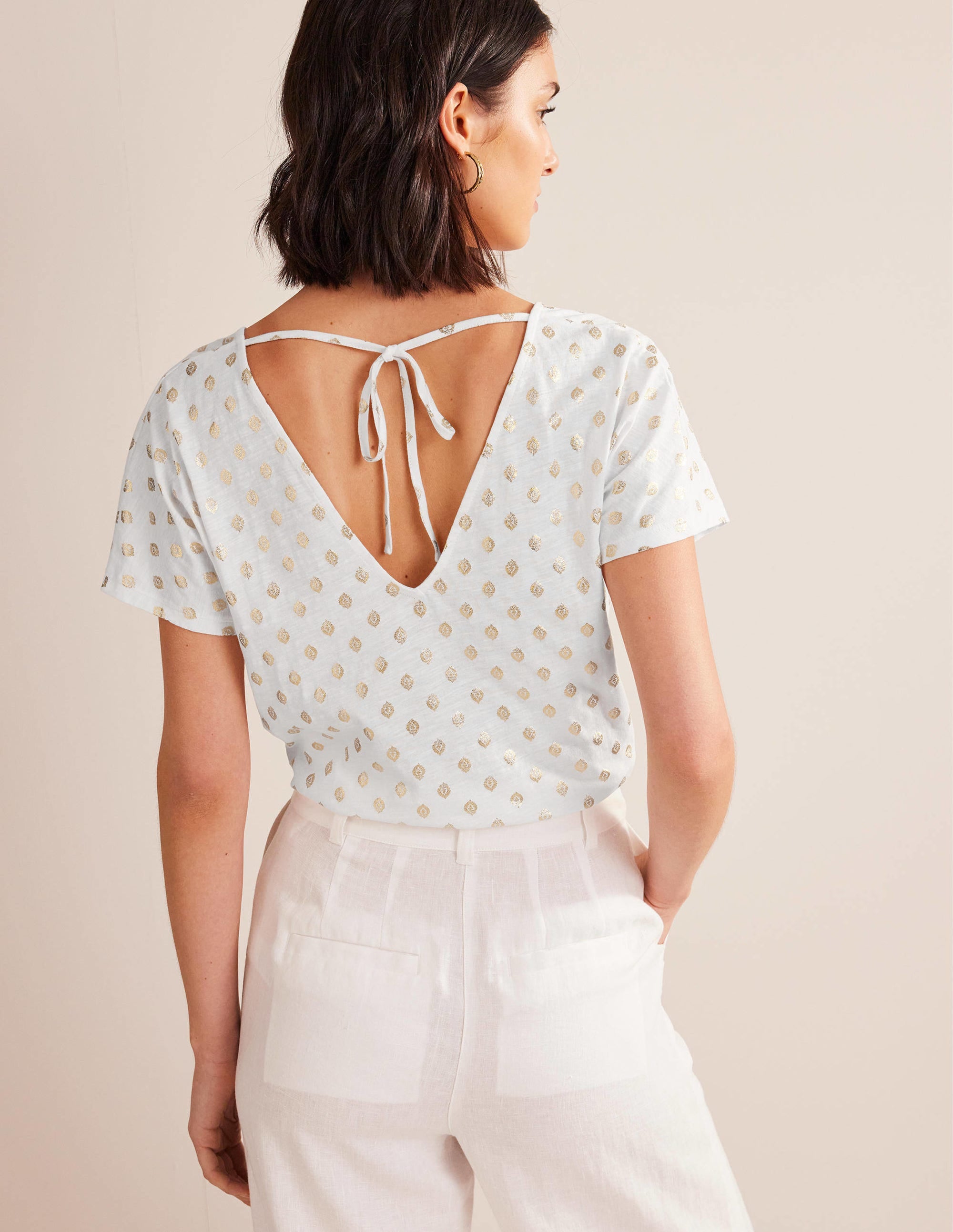 Tie Back Jersey Top-White, Tranquil Leaf - Image 3