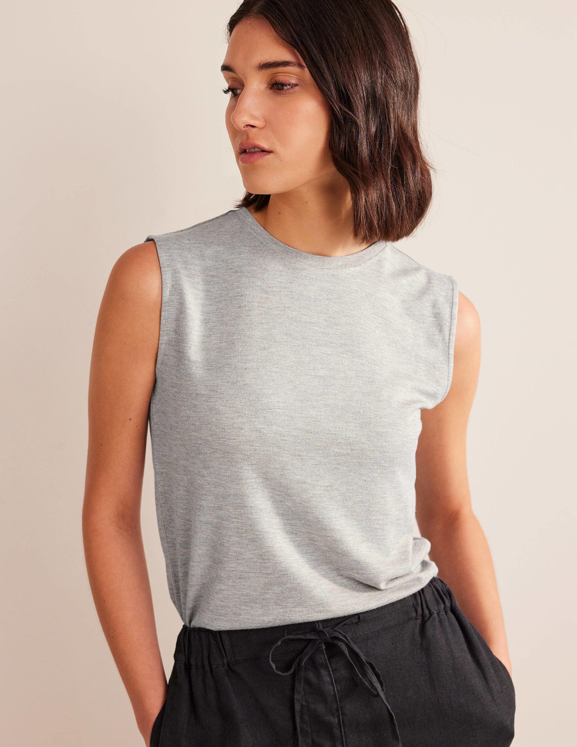 Sparkle Vest Top-Grey Marl/Gold - Image 1