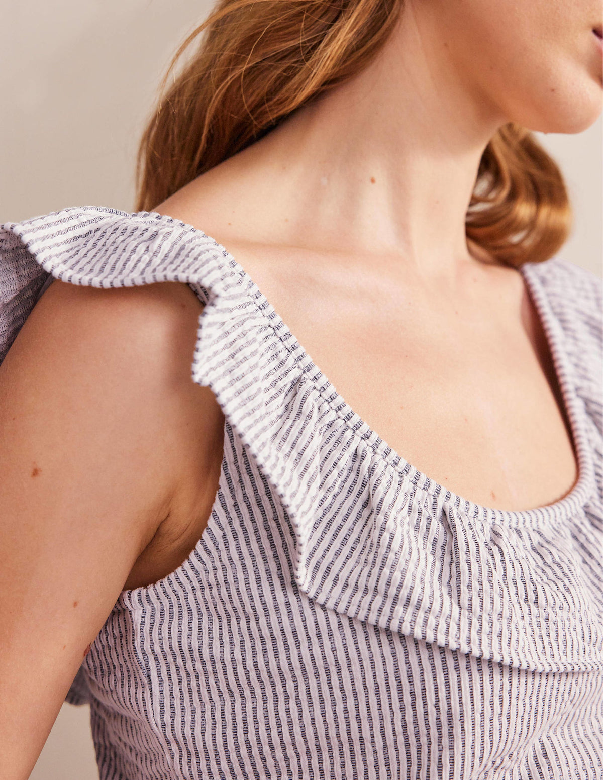 Seersucker Frill Stripe Top-Navy/White Stripe-2