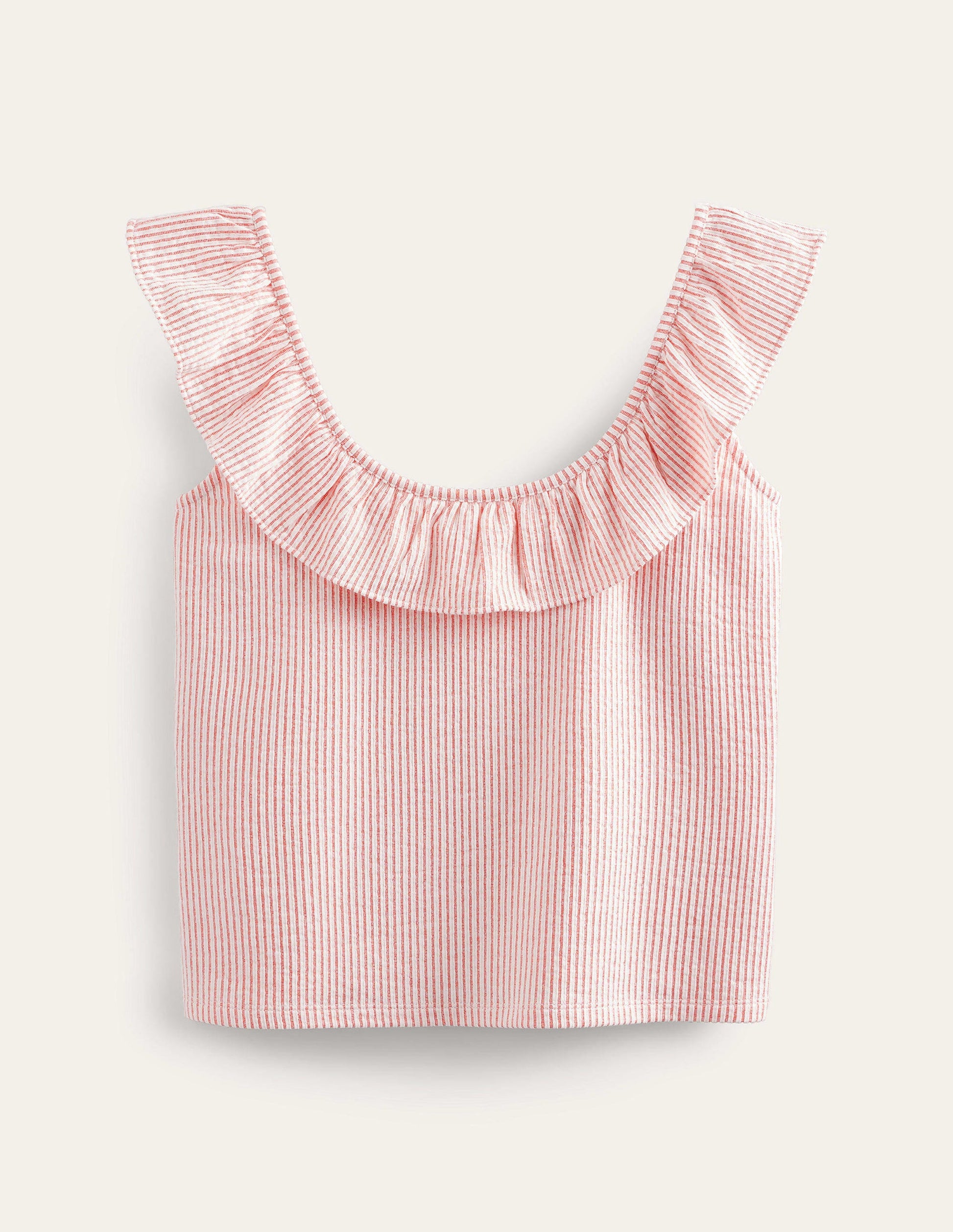 Seersucker Frill Stripe Top-Vermillion/White Stripe-5