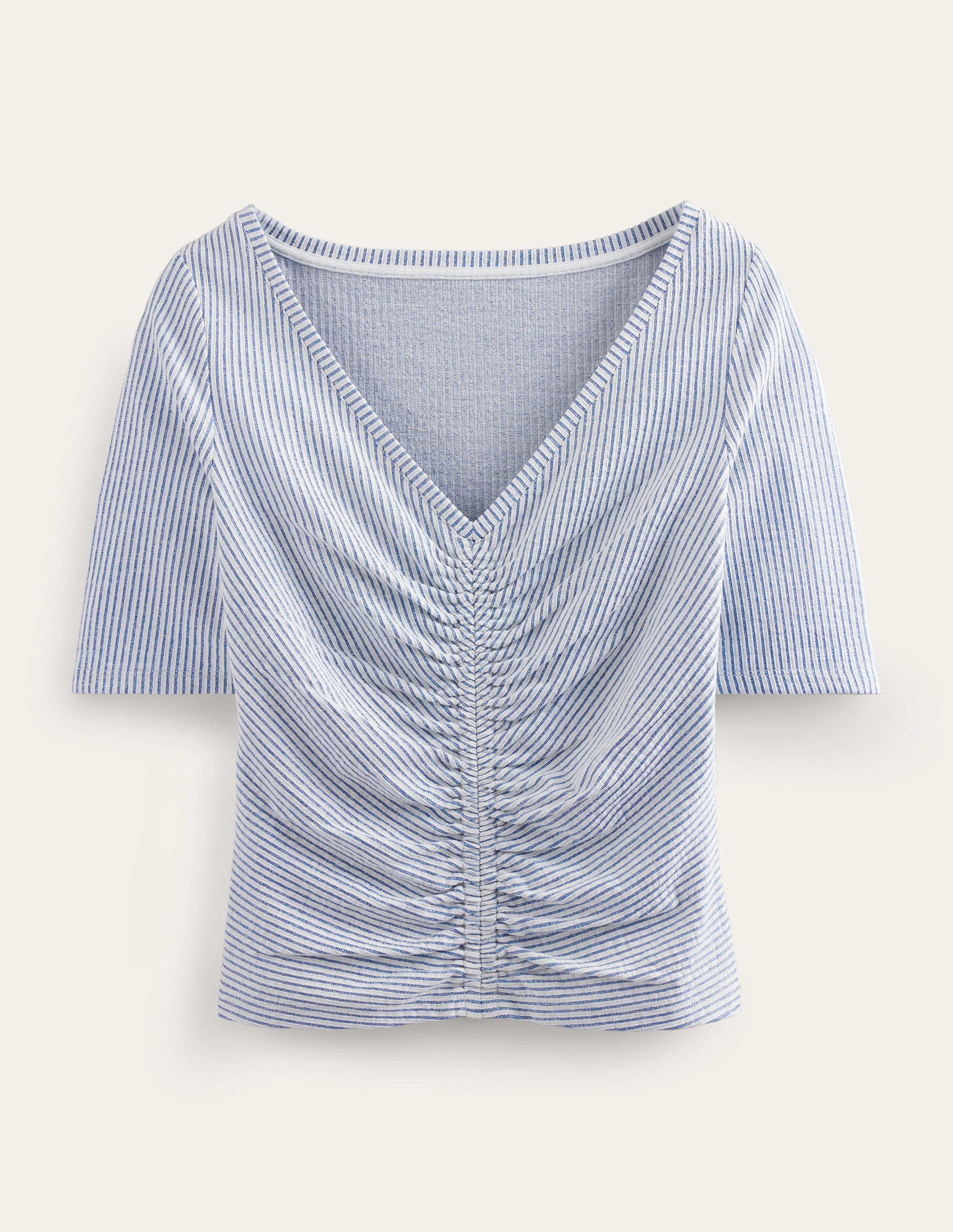 Seersucker Ruched Front Top-Navy/White Stripe - Image 5