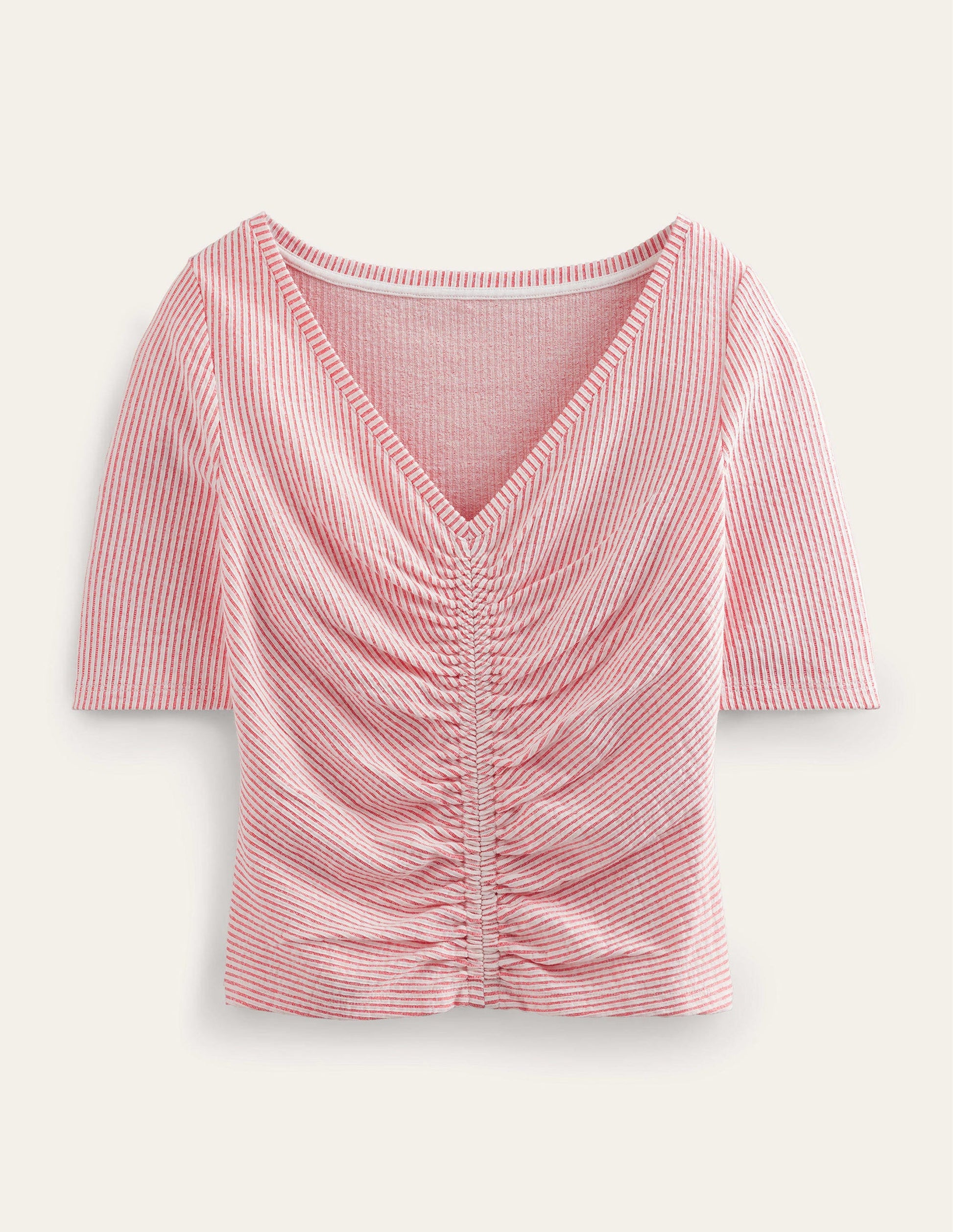 Seersucker Ruched Front Top-Vermillion/White Stripe-5