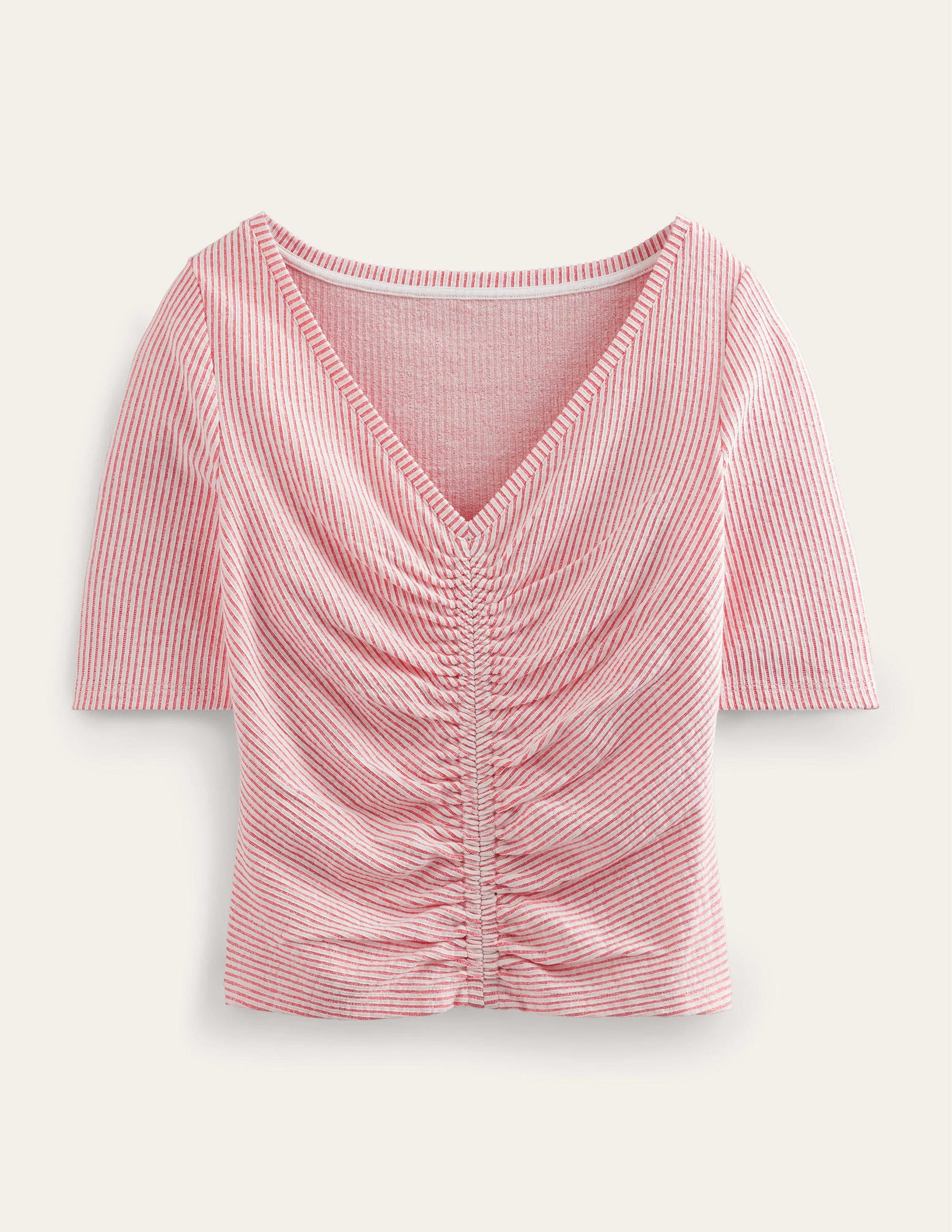 Seersucker Ruched Front Top-Vermillion/White Stripe - Image 5