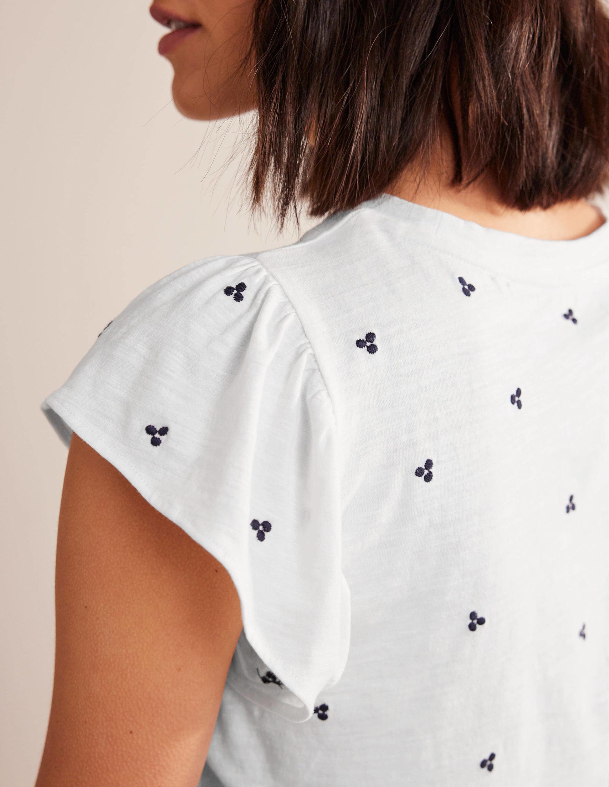 Embroidered Flutter Top-White, Blue Embroidery-2