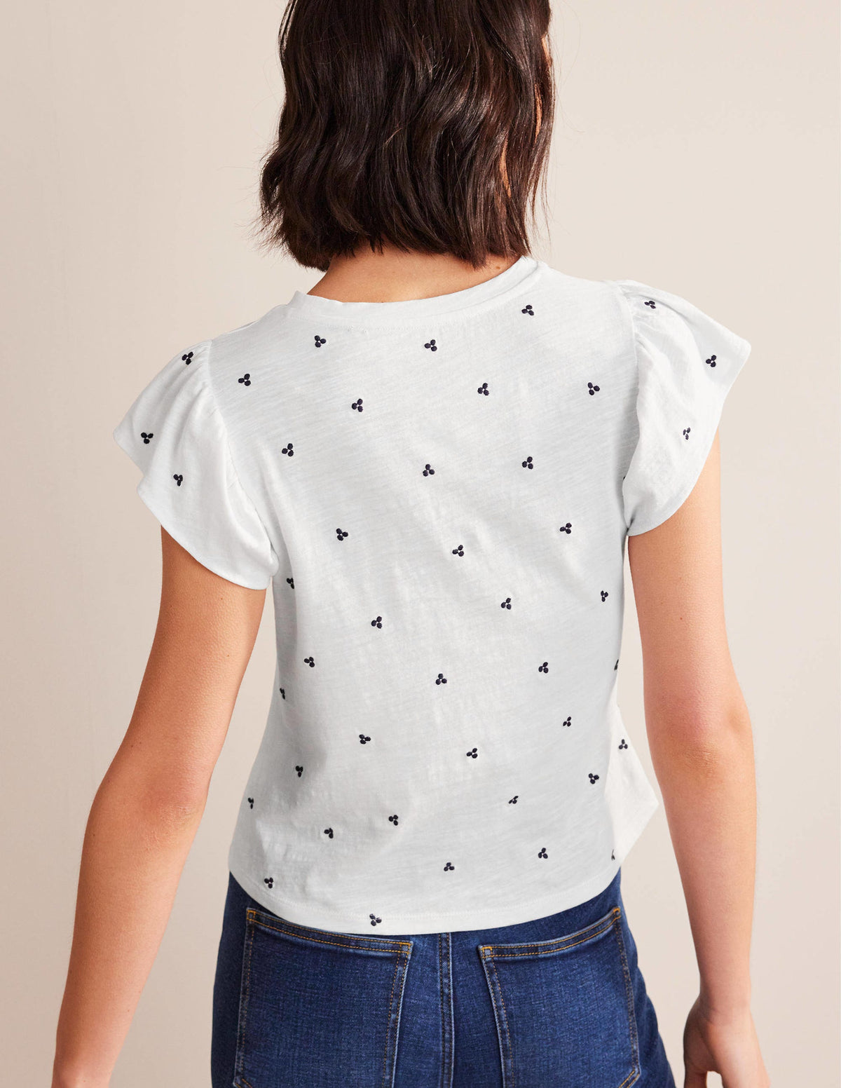 Embroidered Flutter Top-White, Blue Embroidery-3