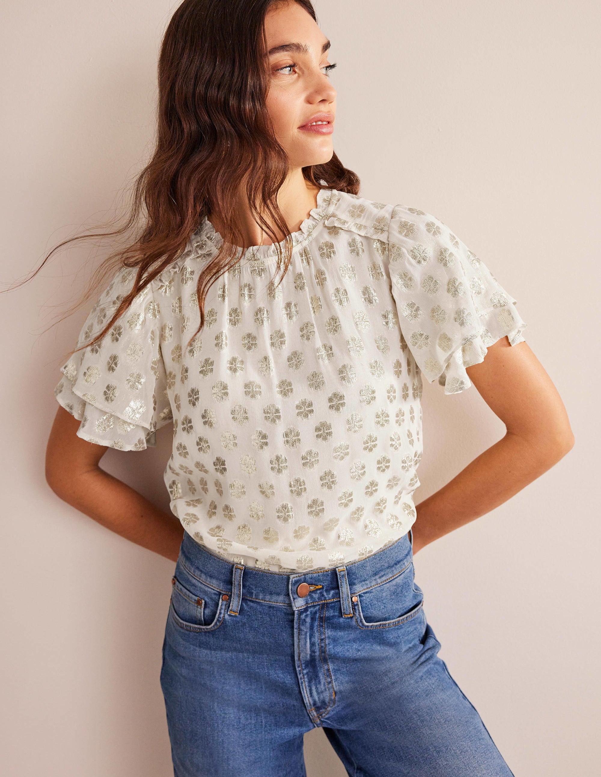 Multi Ruffle Top-Ivory - Image 1
