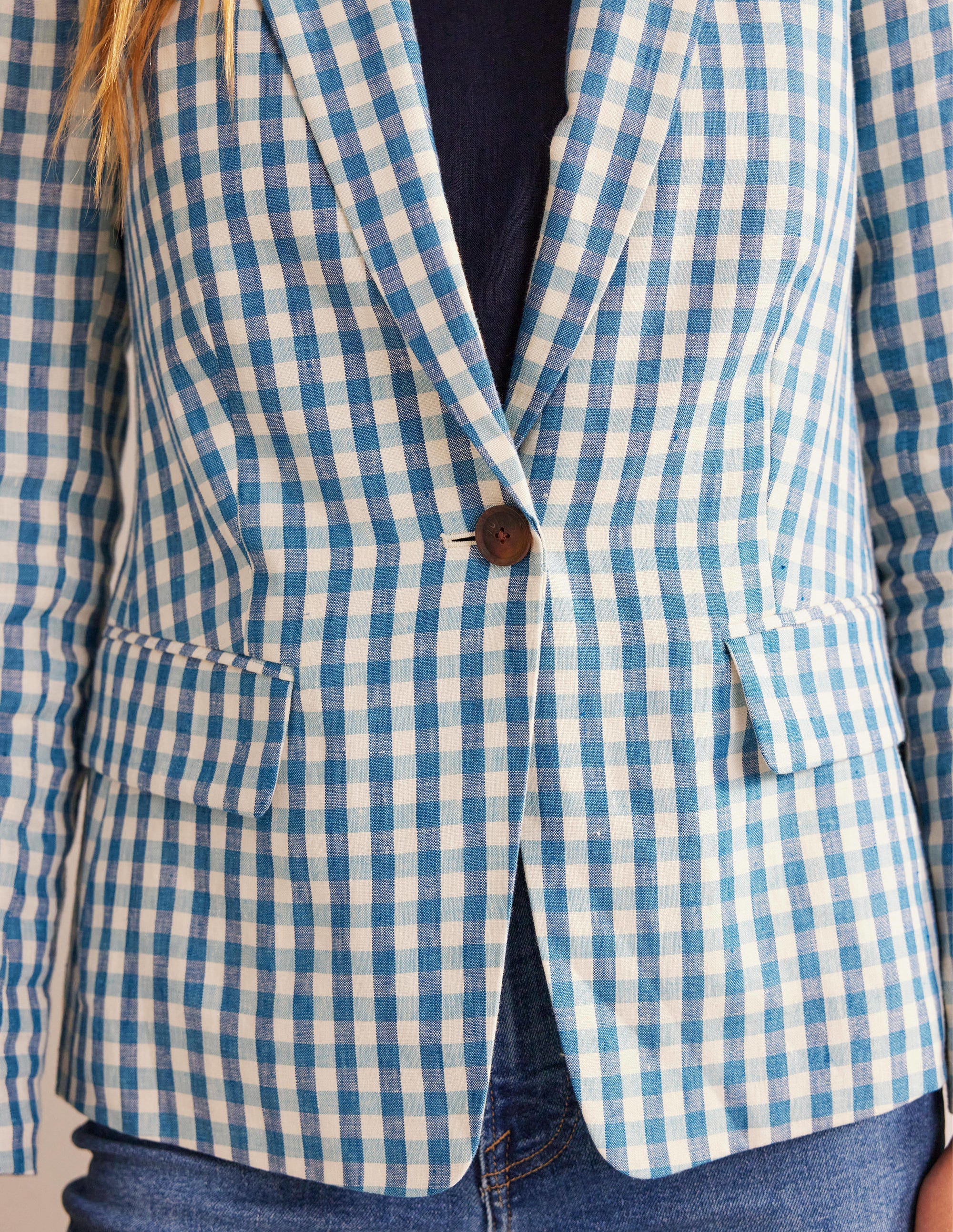 The Cambridge Linen Blazer-Blue and White Gingham - Image 2