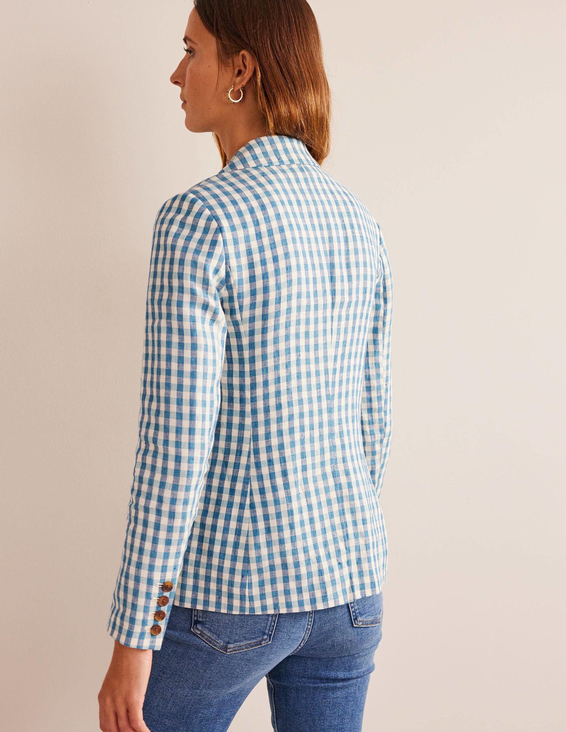 The Cambridge Linen Blazer-Blue and White Gingham-3