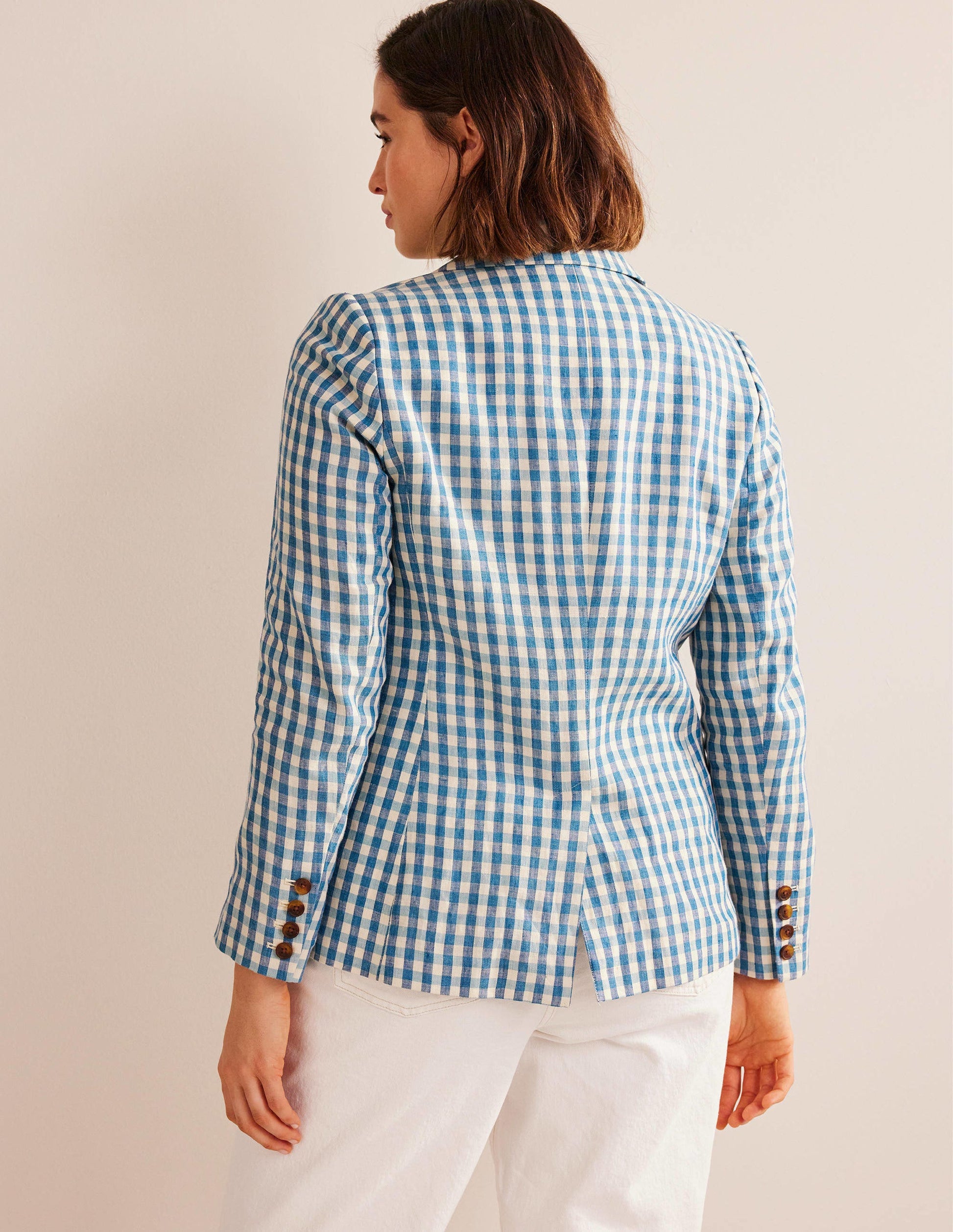 The Cambridge Linen Blazer-Blue and White Gingham-6