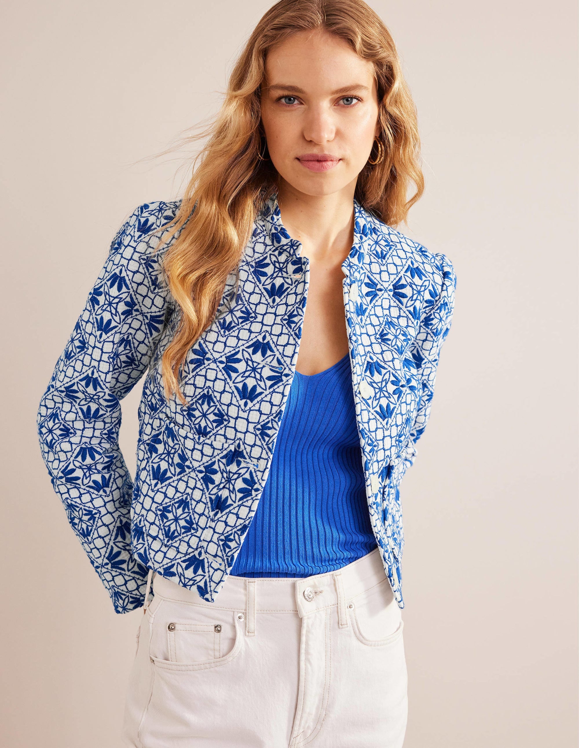 Embroidered Jacket-Blue Embroidered - Image 1
