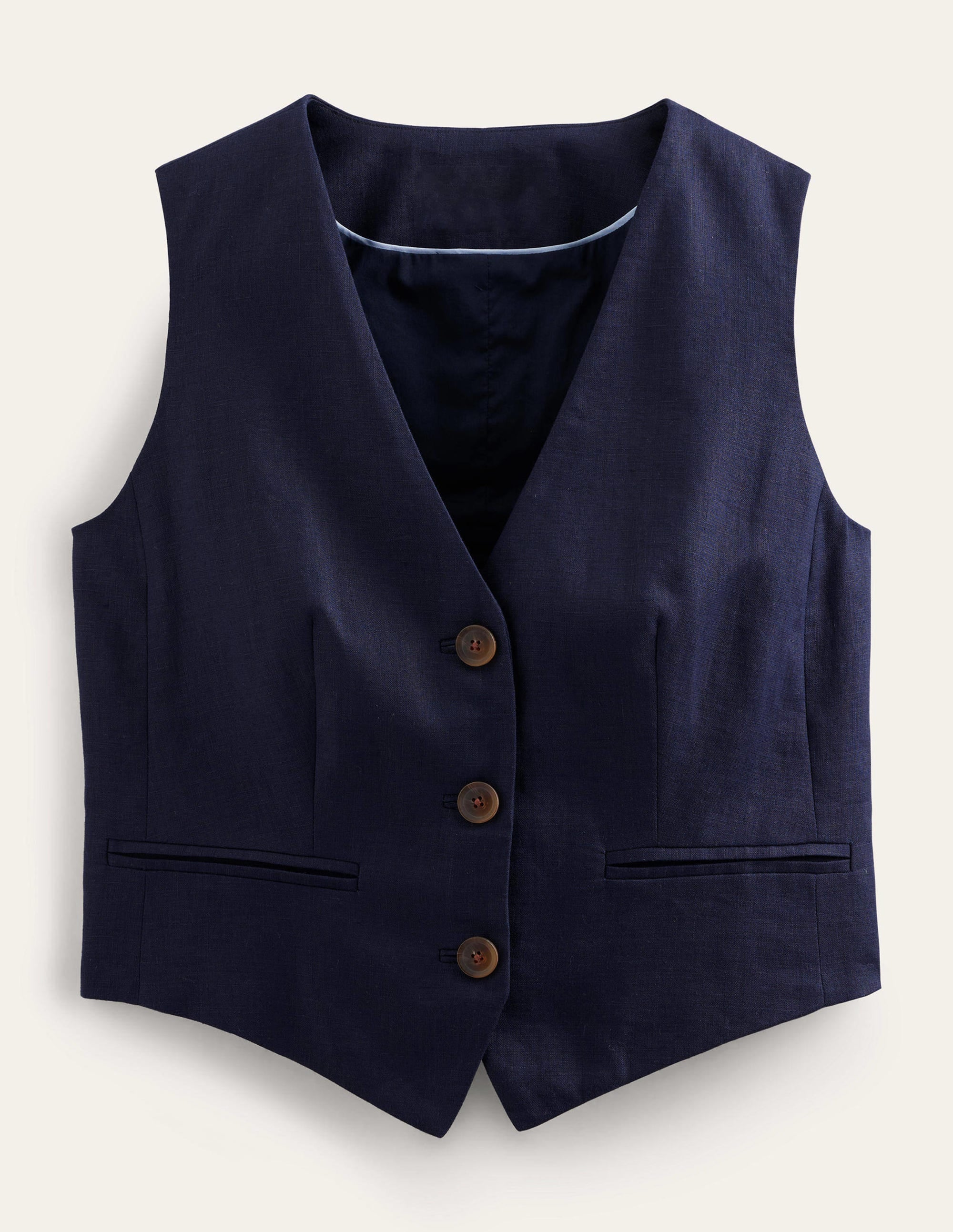 Linen V-Neck Waistcoat-Navy - Image 5