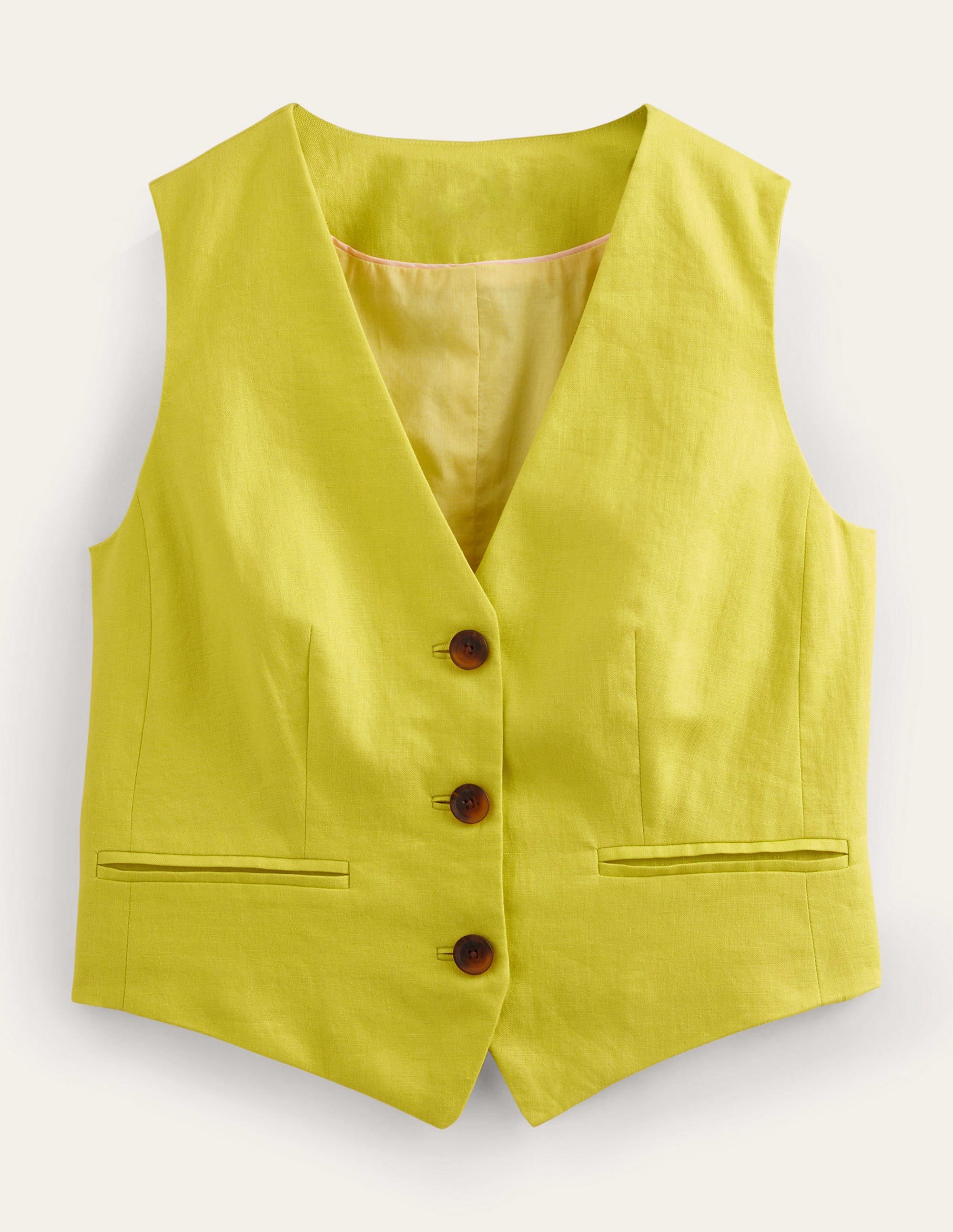 Linen V-Neck Waistcoat-Citrus - Image 6