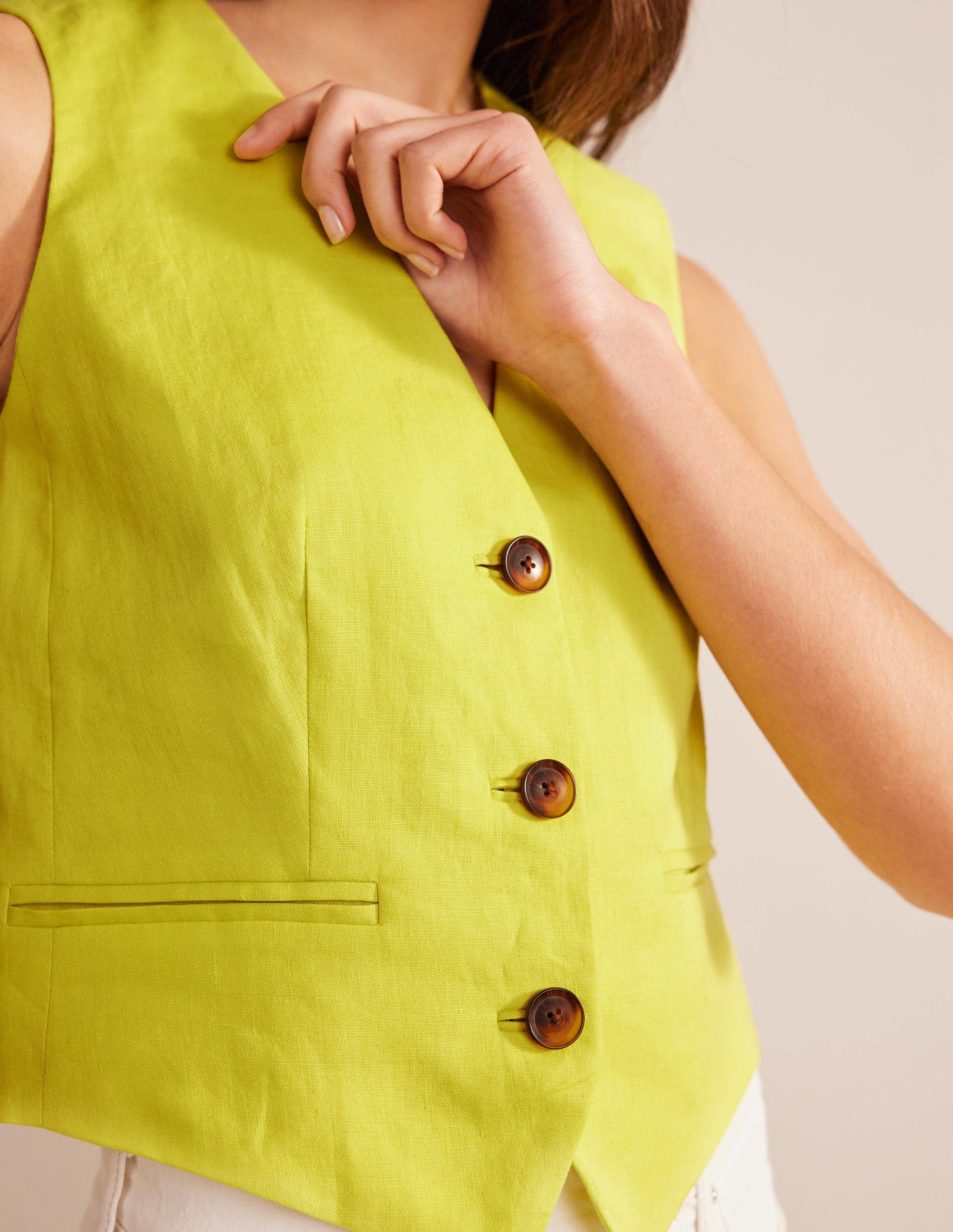 Linen V-Neck Waistcoat-Citrus - Image 2