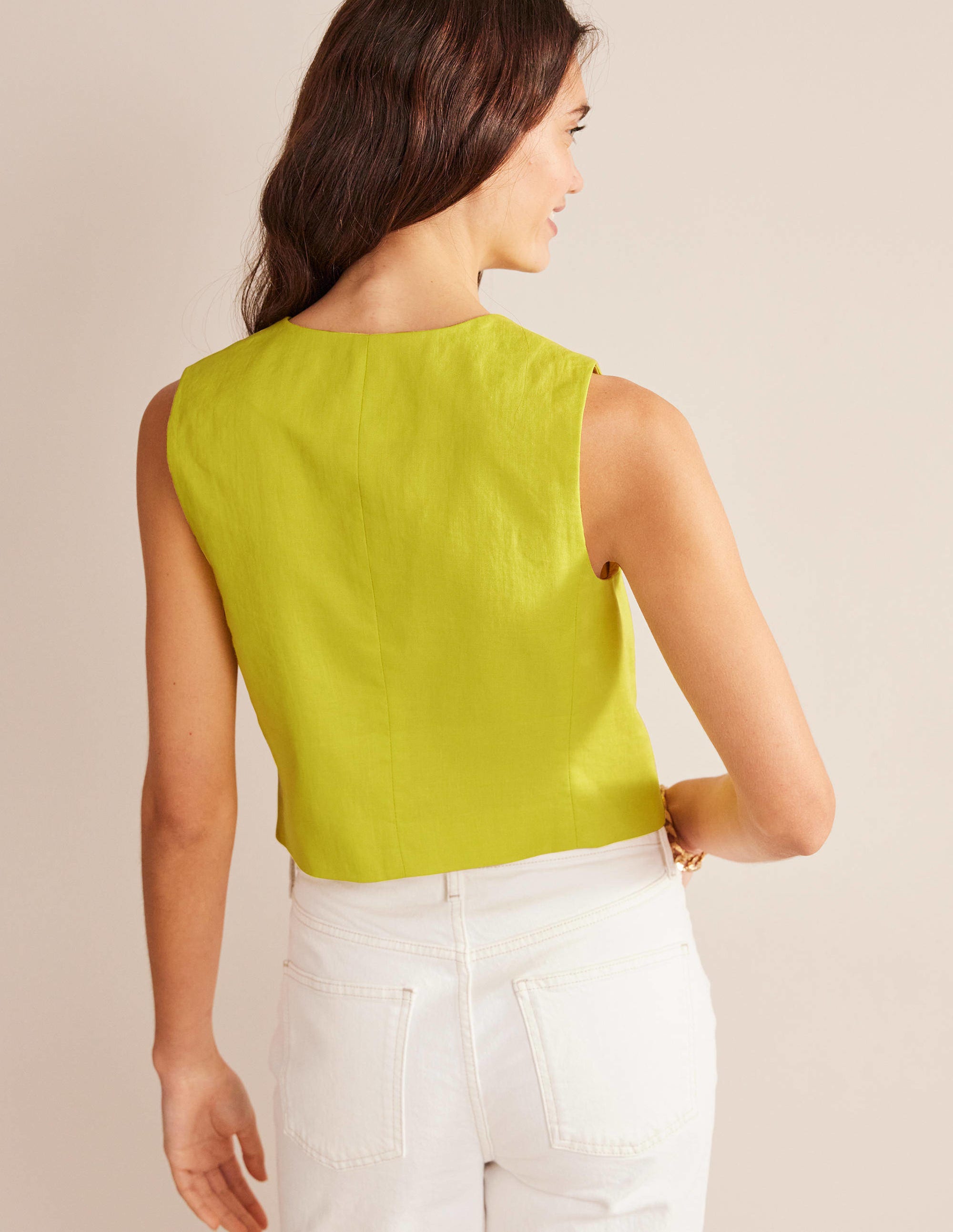 Linen V-Neck Waistcoat-Citrus - Image 3