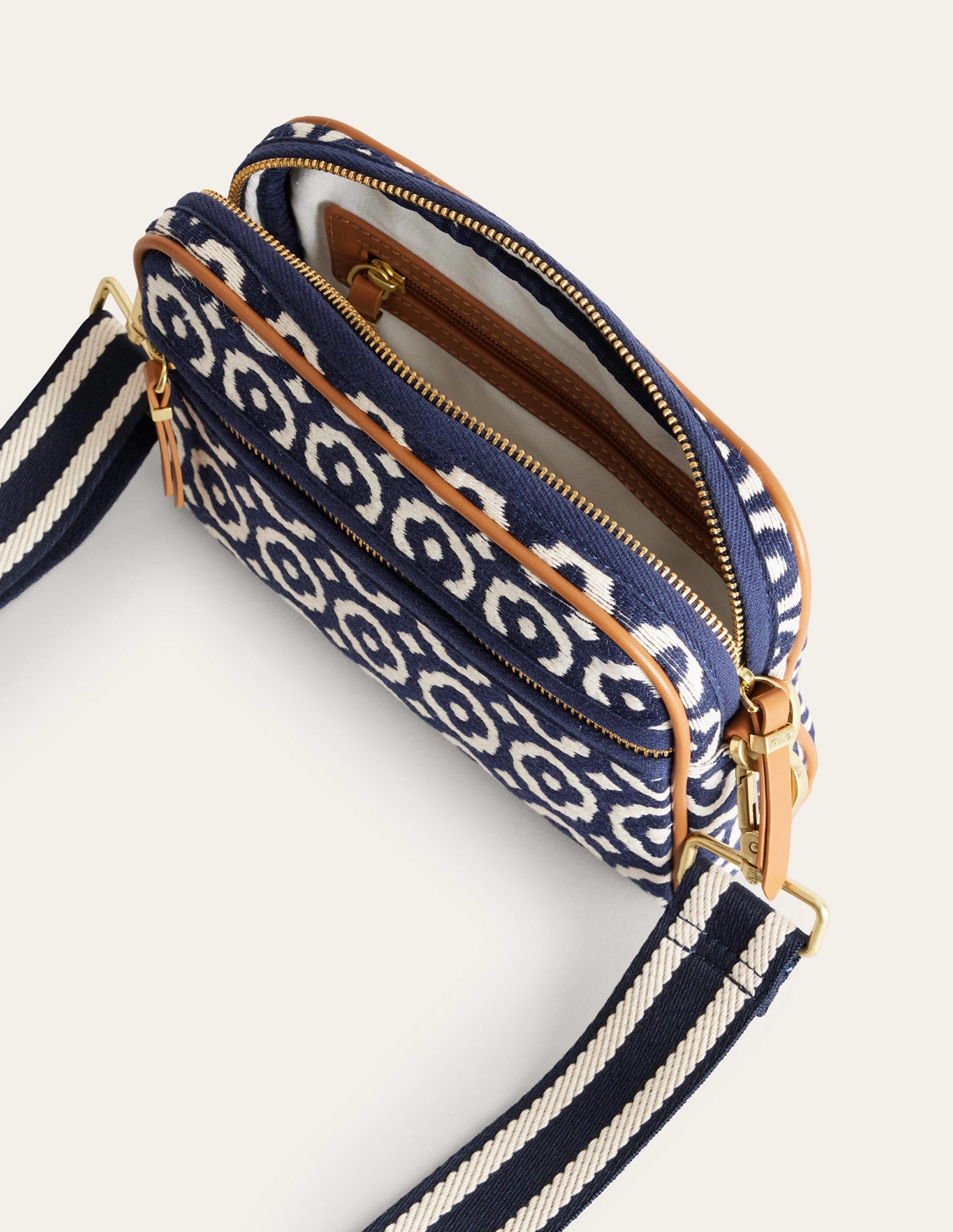 Canvas Cross-Body Bag-Navy, Geo - Image 3
