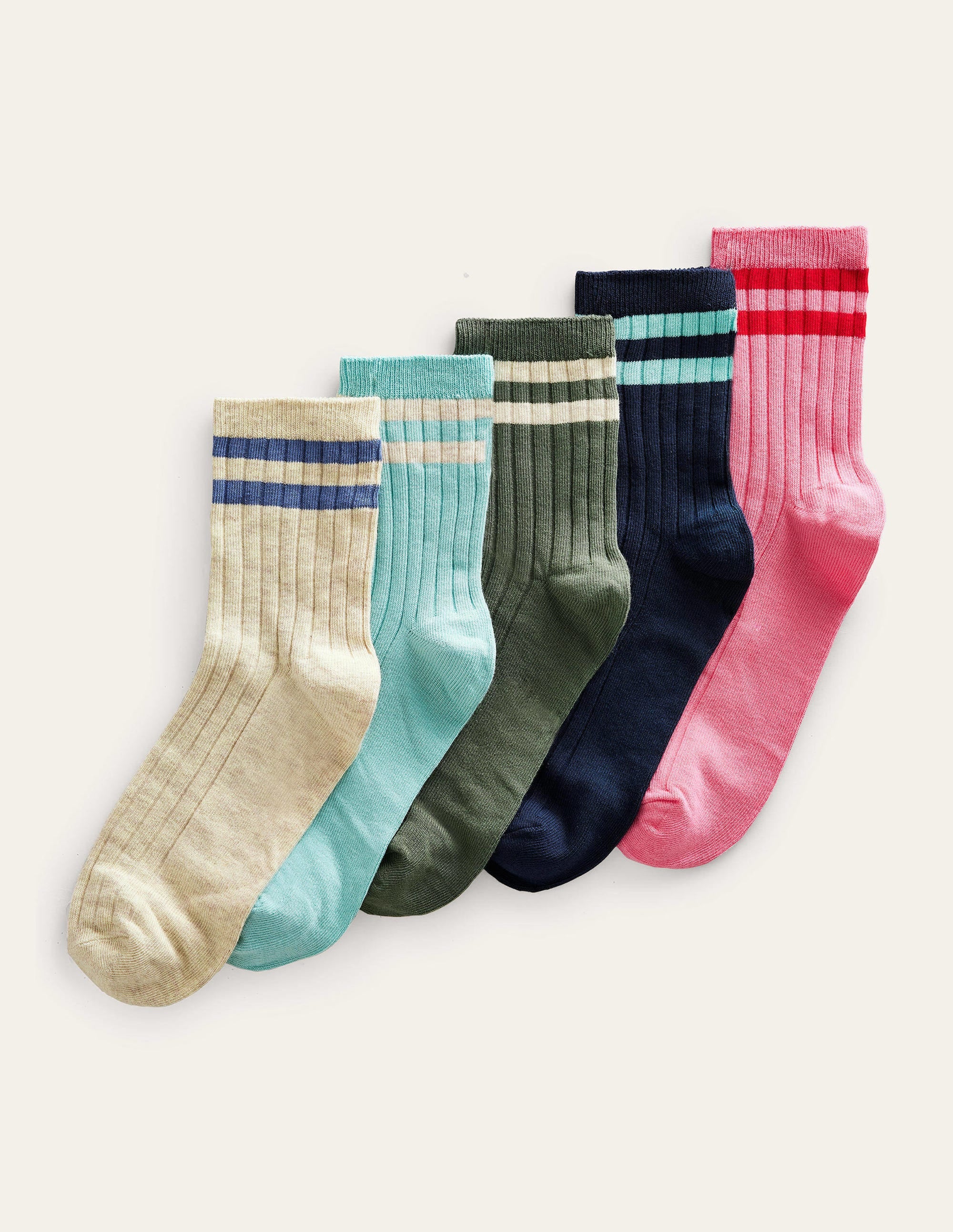 Five Pack Ribbed Ankle Socks-Multi, Bold - Image 1