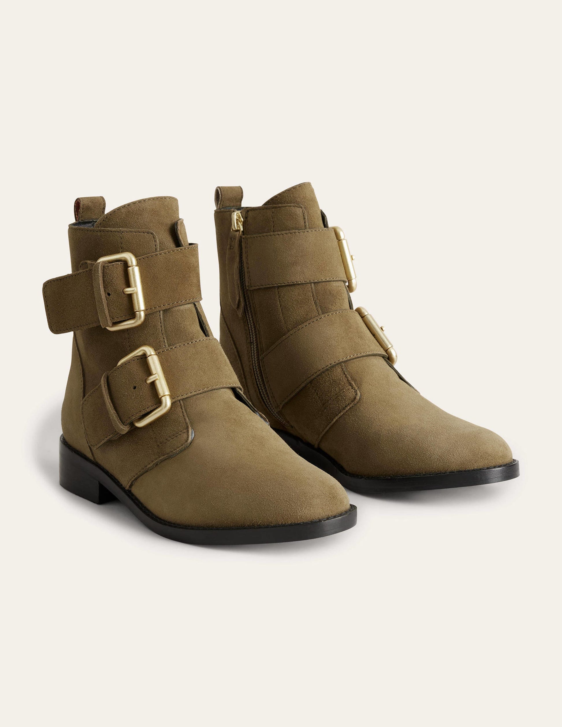 Double Buckle Ankle Boots-Deep Olive-2