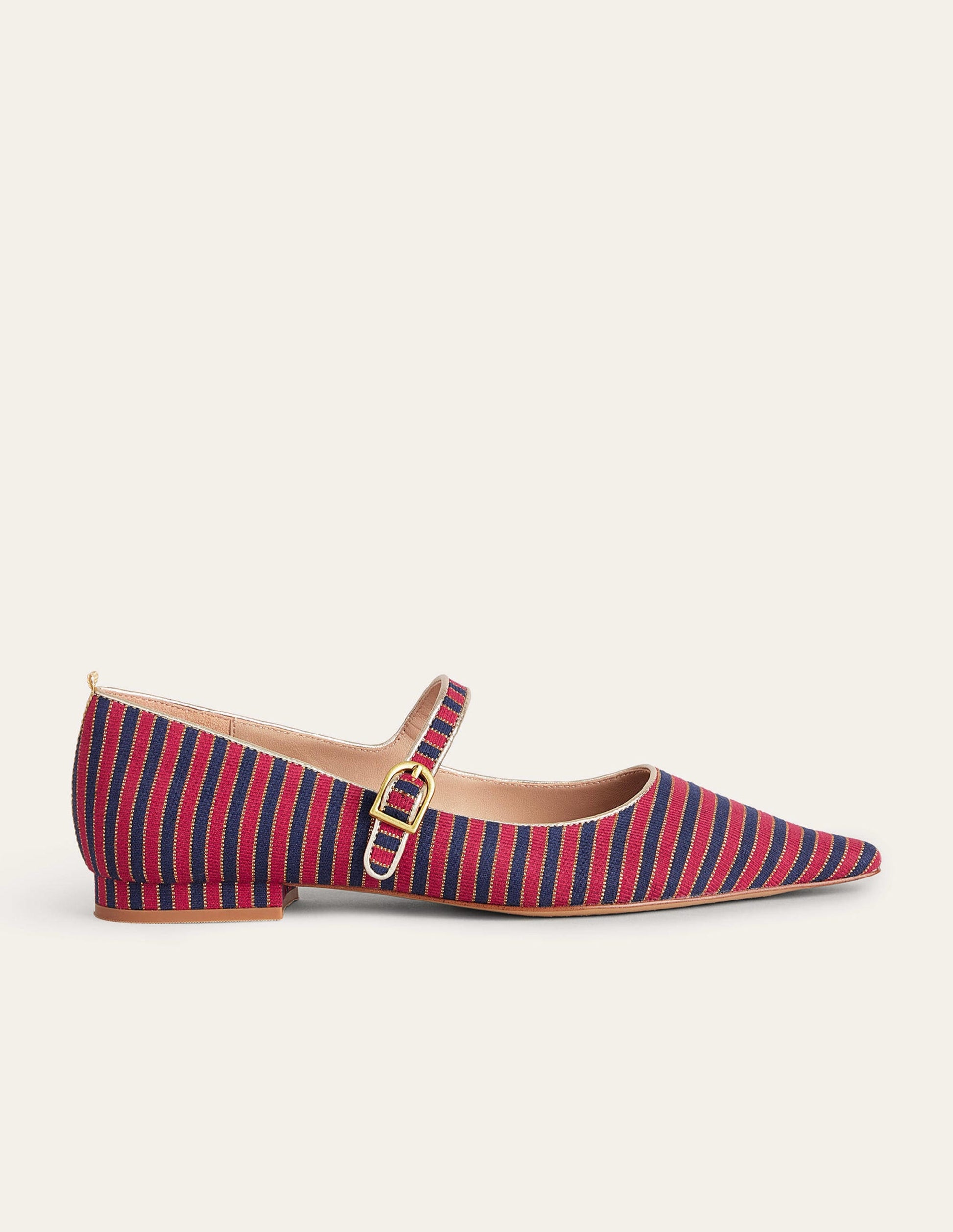 Pointed Toe Mary Jane Shoes-Red/ Navy Stripe-1