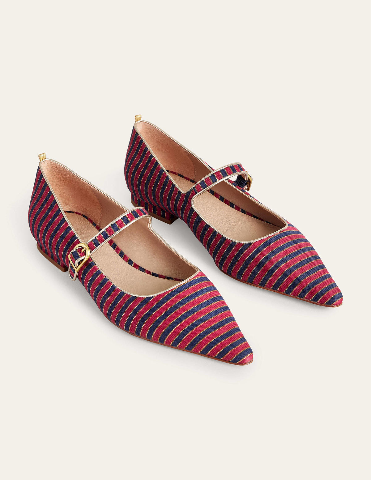 Pointed Toe Mary Jane Shoes-Red/ Navy Stripe - Image 2