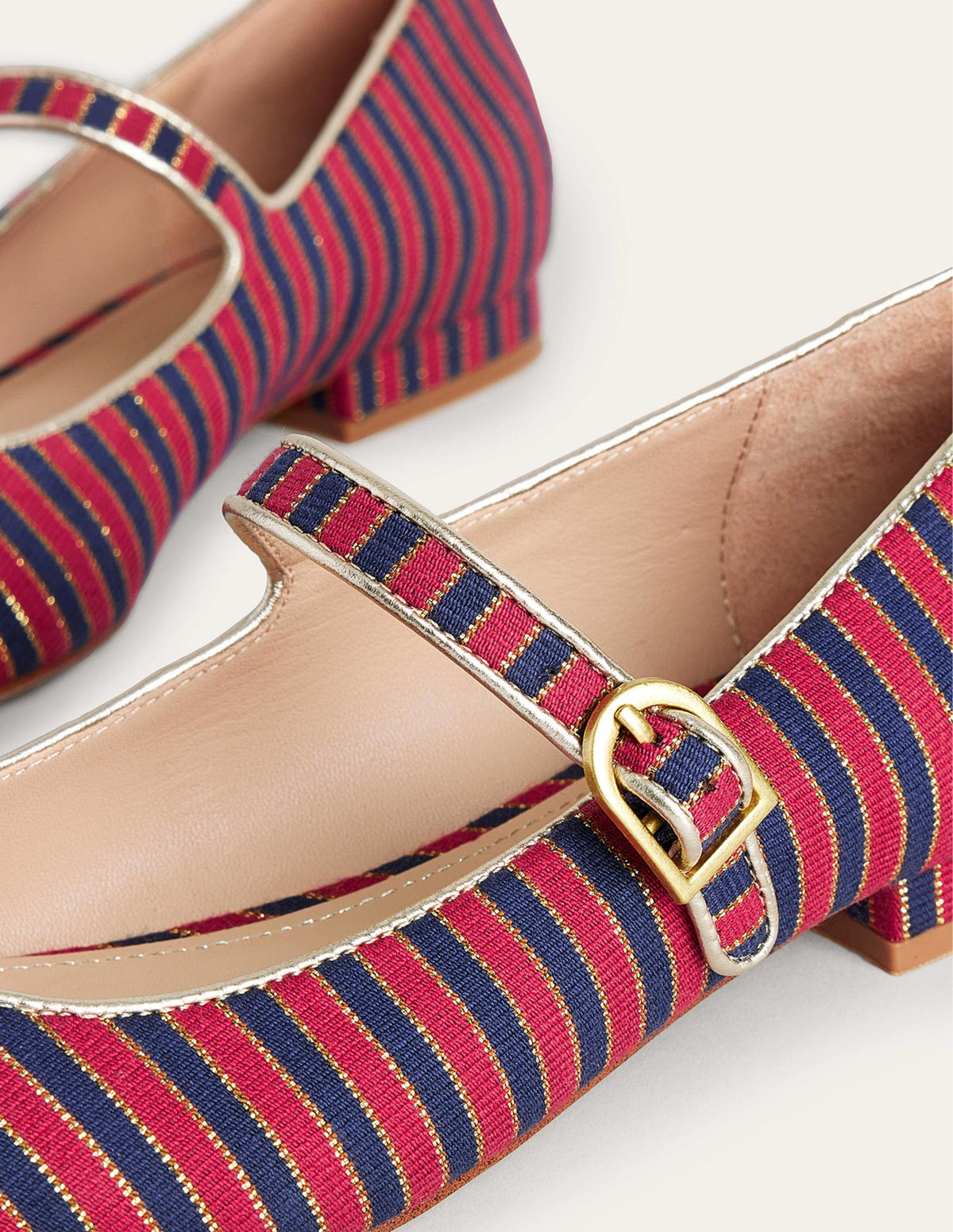 Pointed Toe Mary Jane Shoes-Red/ Navy Stripe - Image 3