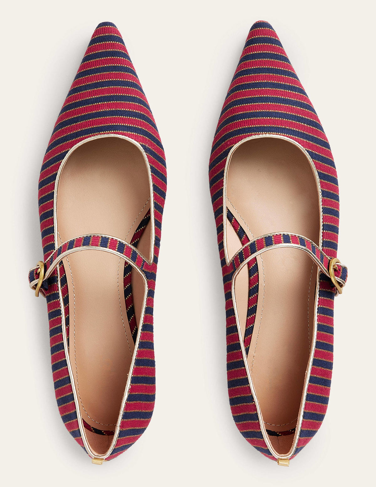 Pointed Toe Mary Jane Shoes-Red/ Navy Stripe - Image 4