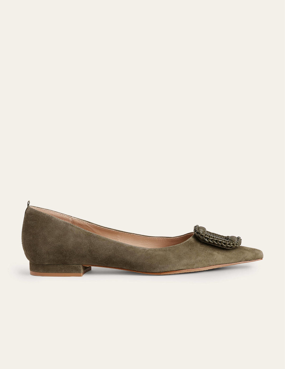Pointed Ballet Flats-Deep Olive Suede-1