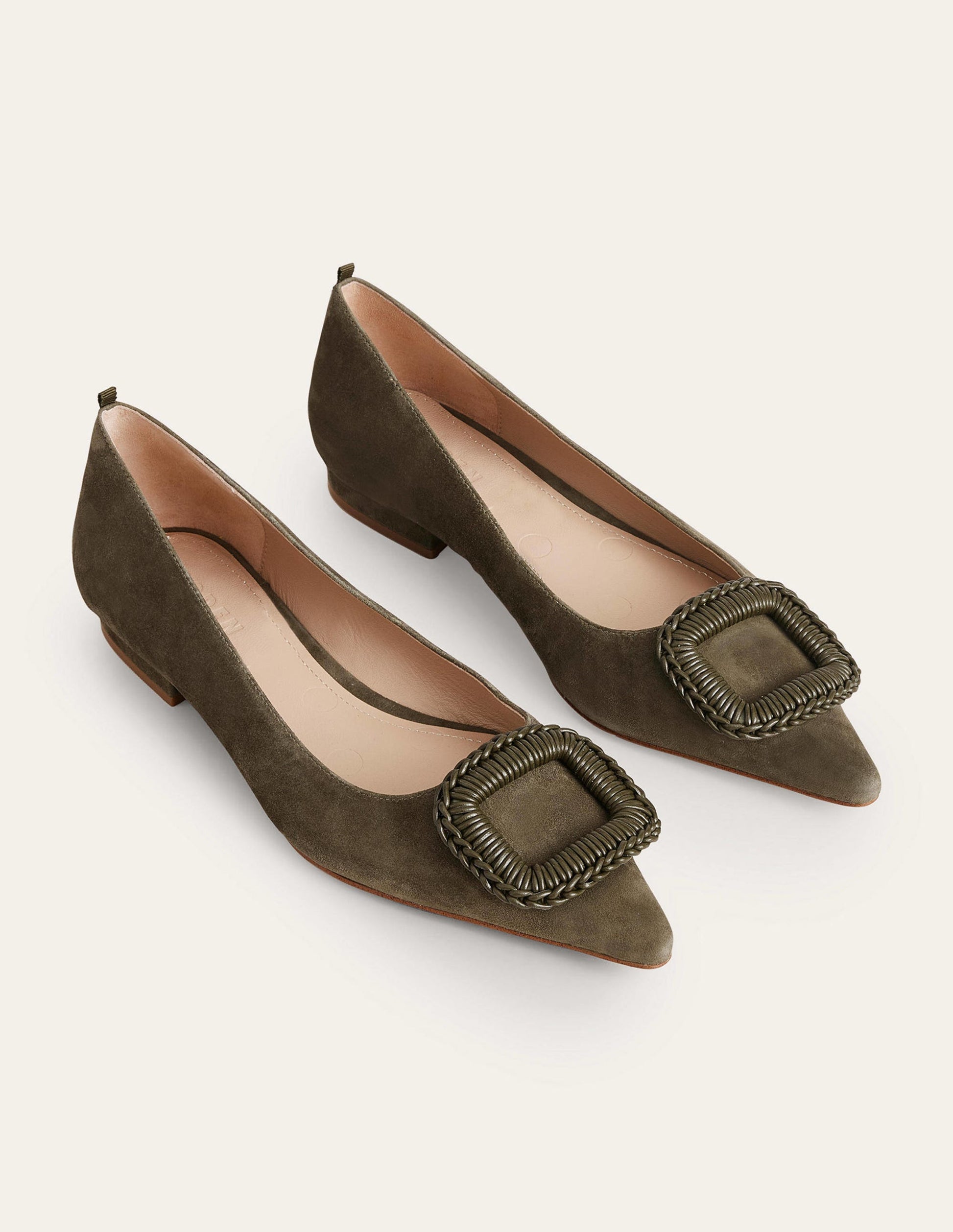 Pointed Ballet Flats-Deep Olive Suede-2