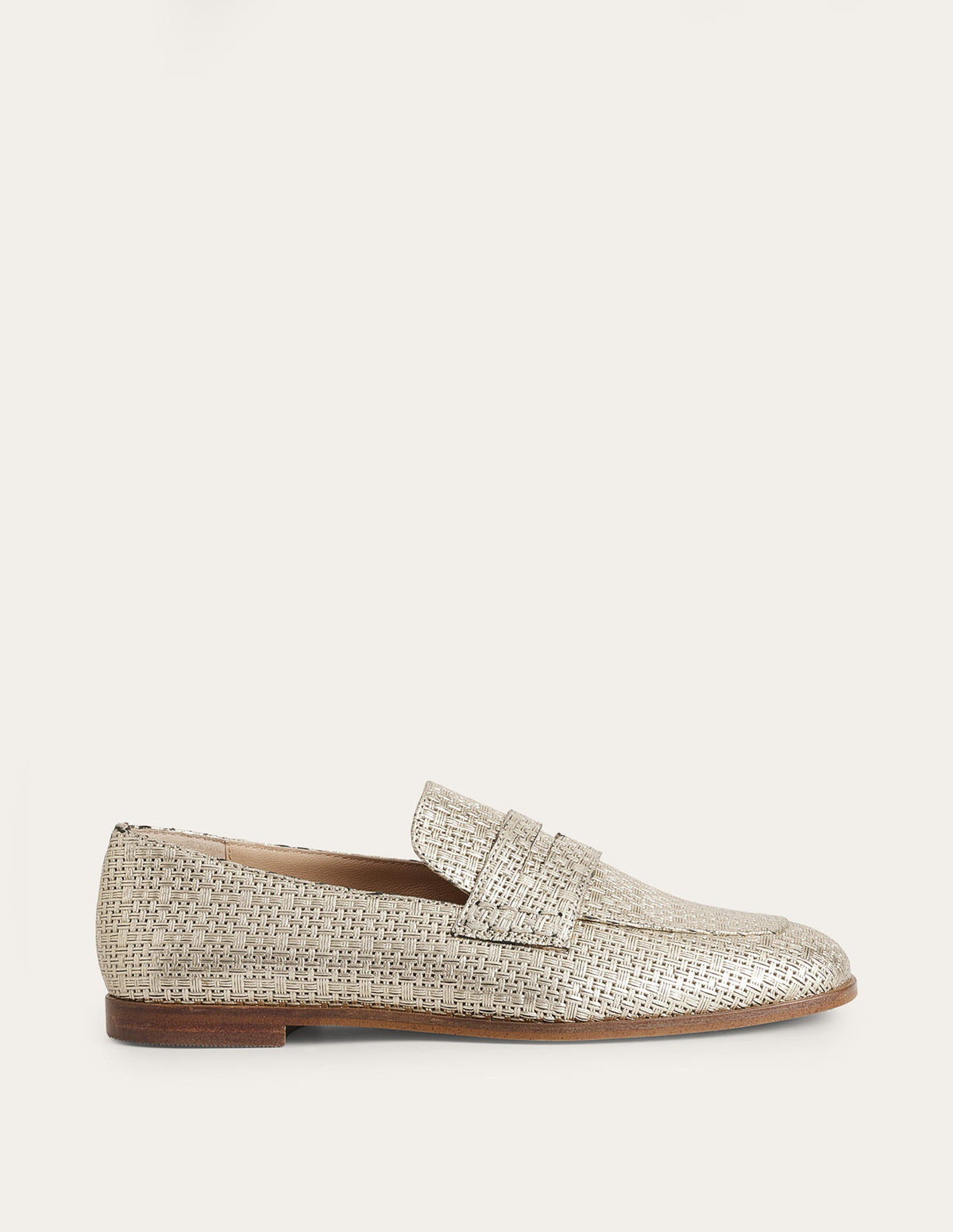 Woven Leather Loafers-Gold Weave Effect Leather - Image 1