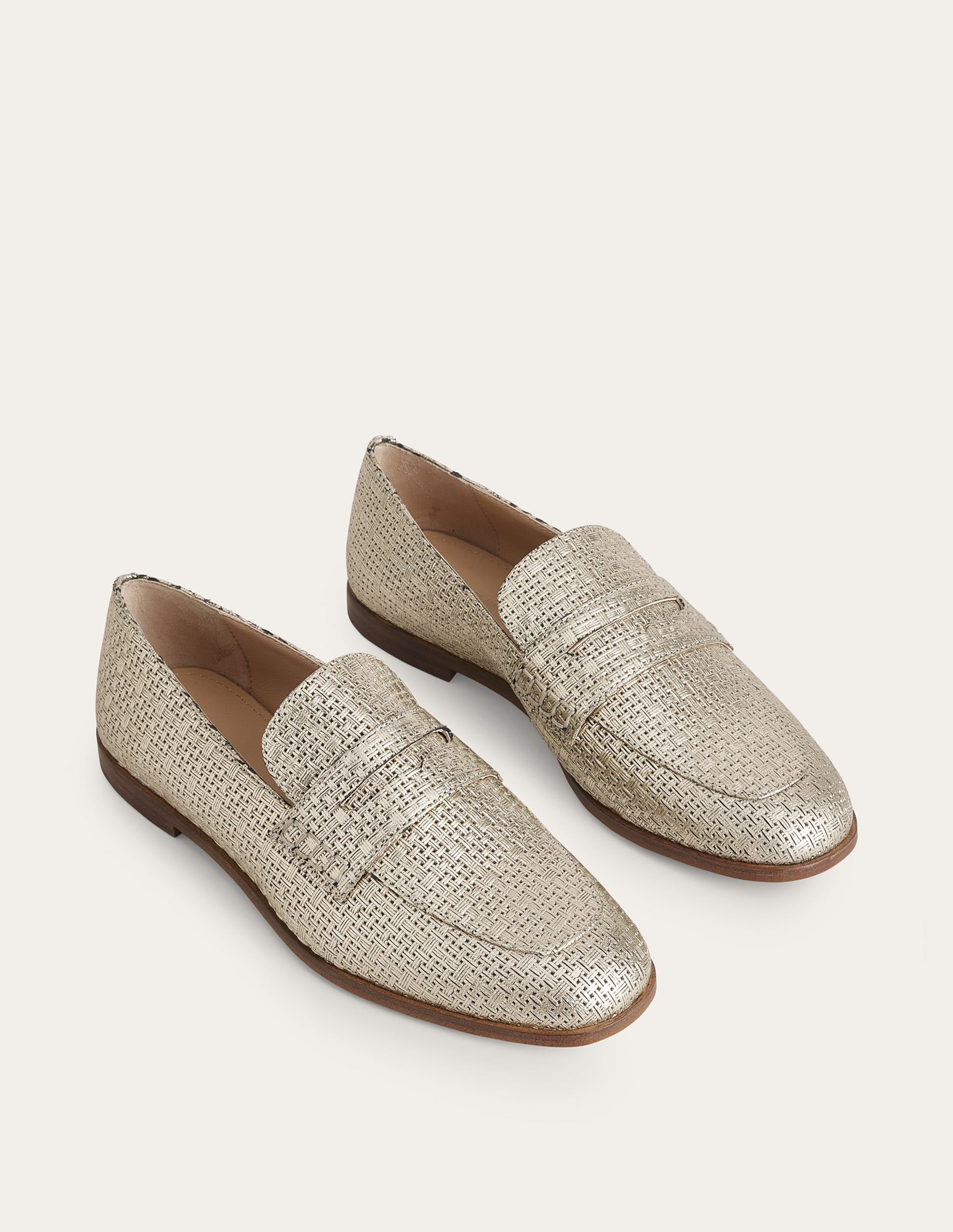 Woven Leather Loafers-Gold Weave Effect Leather - Image 2