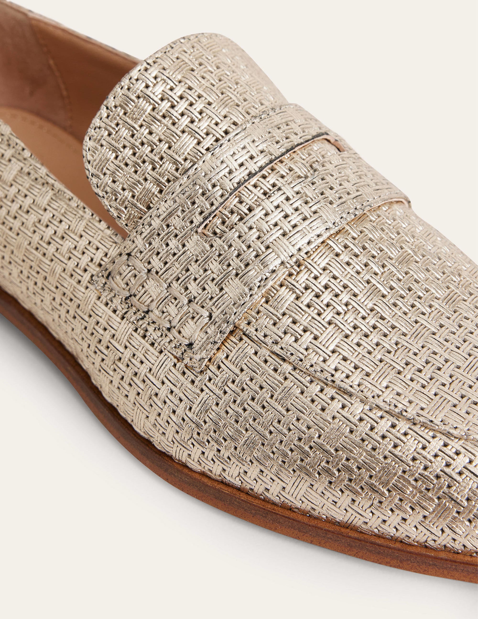 Woven Leather Loafers-Gold Weave Effect Leather - Image 3
