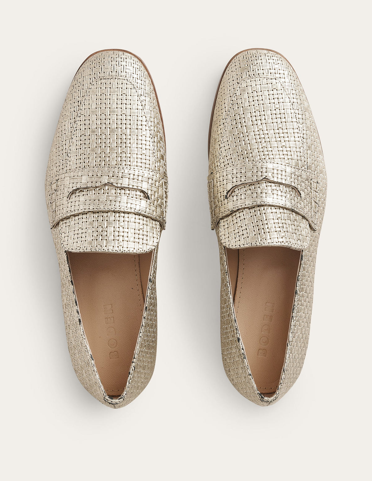 Woven Leather Loafers-Gold Weave Effect Leather - Image 4