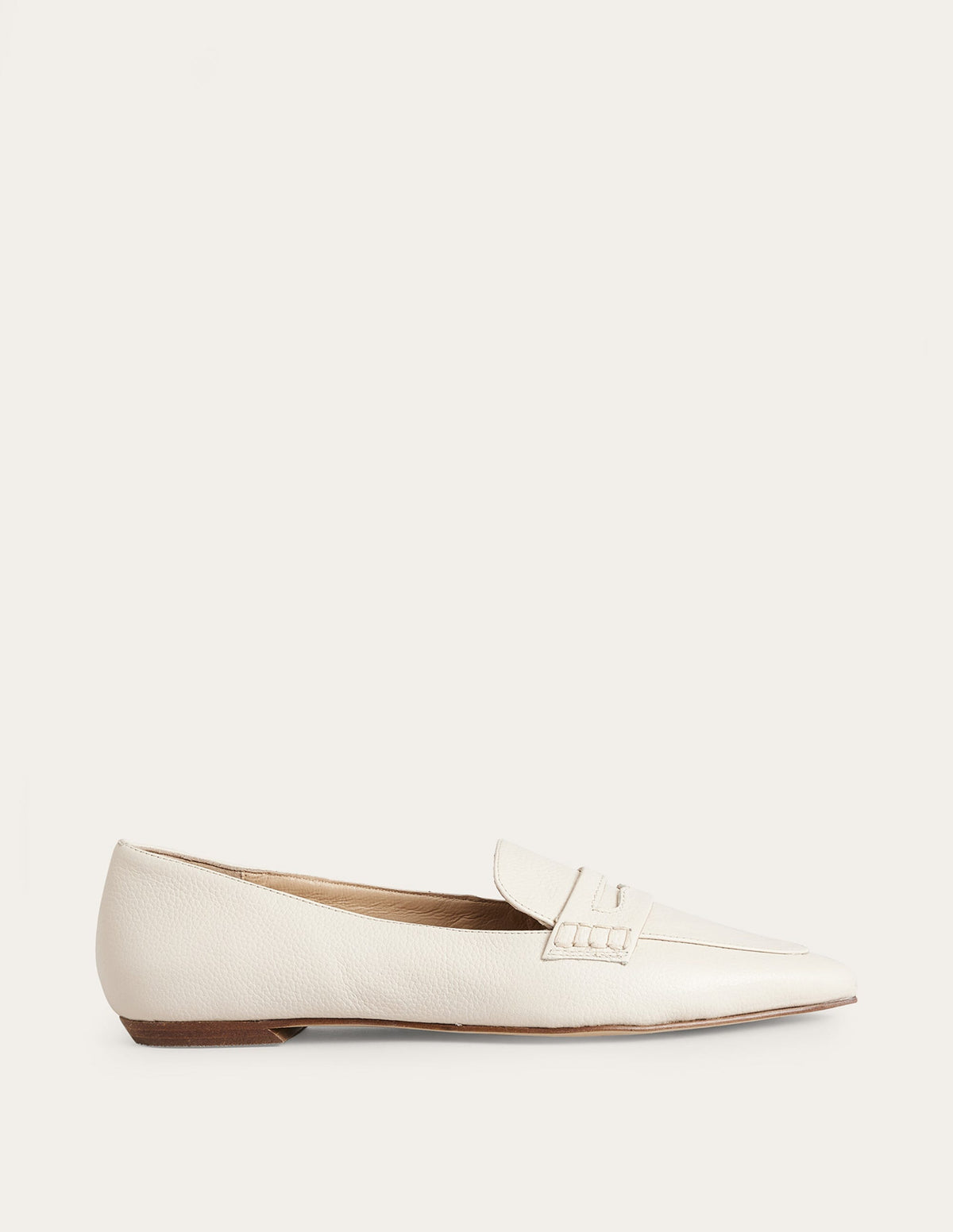 Pointed Toe Penny Loafers-Off White Tumbled Leather - Image 1