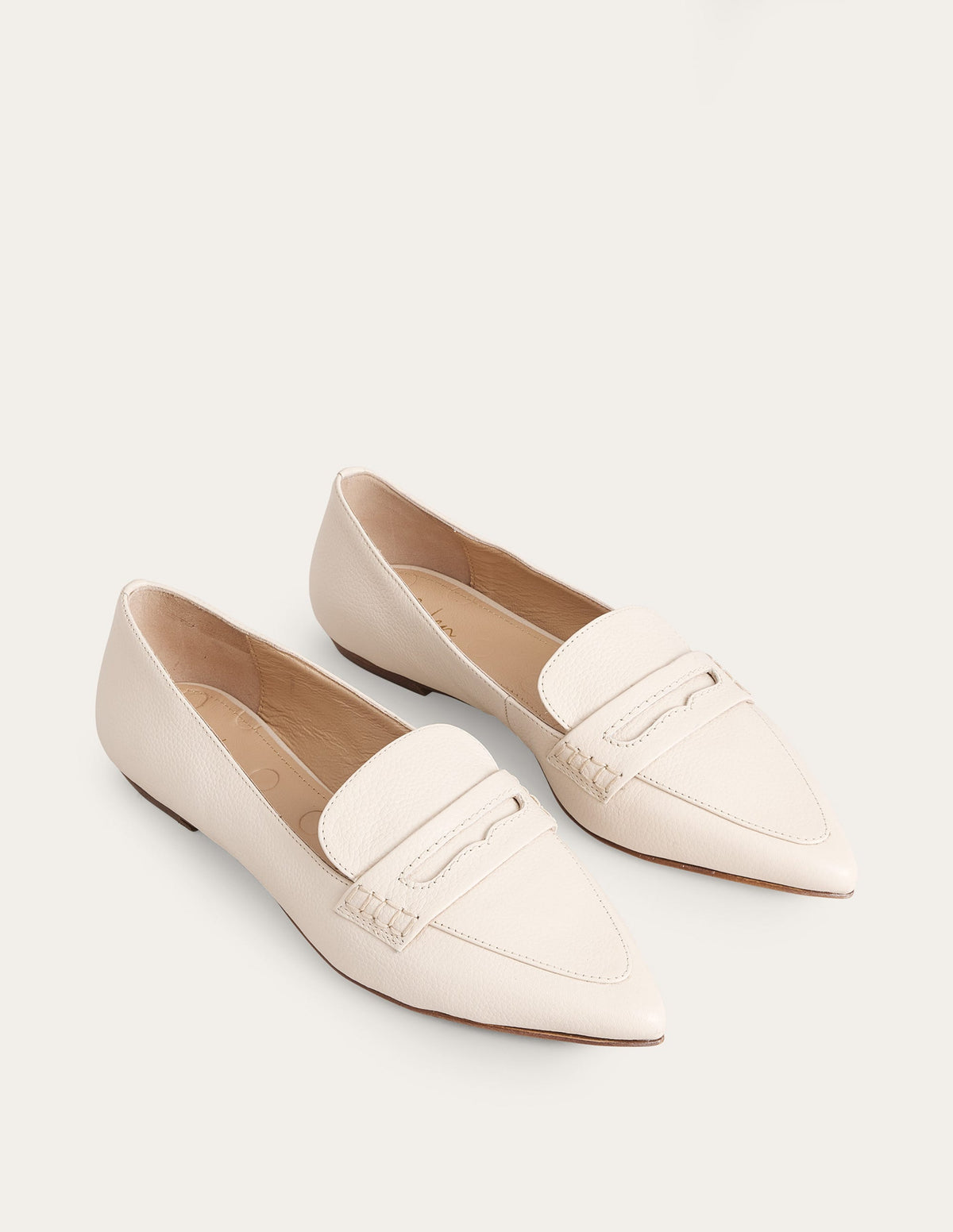 Pointed Toe Penny Loafers-Off White Tumbled Leather-2