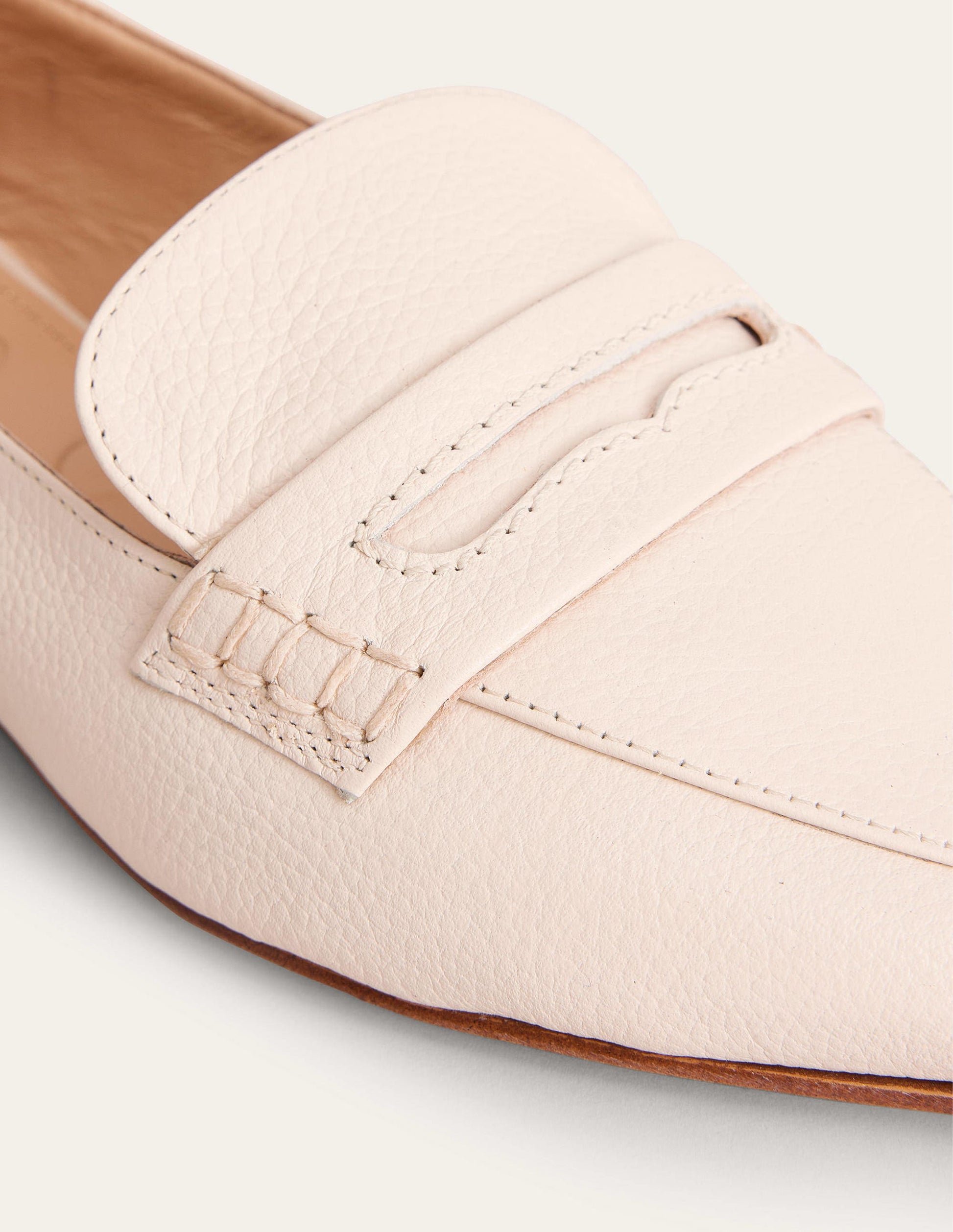 Pointed Toe Penny Loafers-Off White Tumbled Leather-3