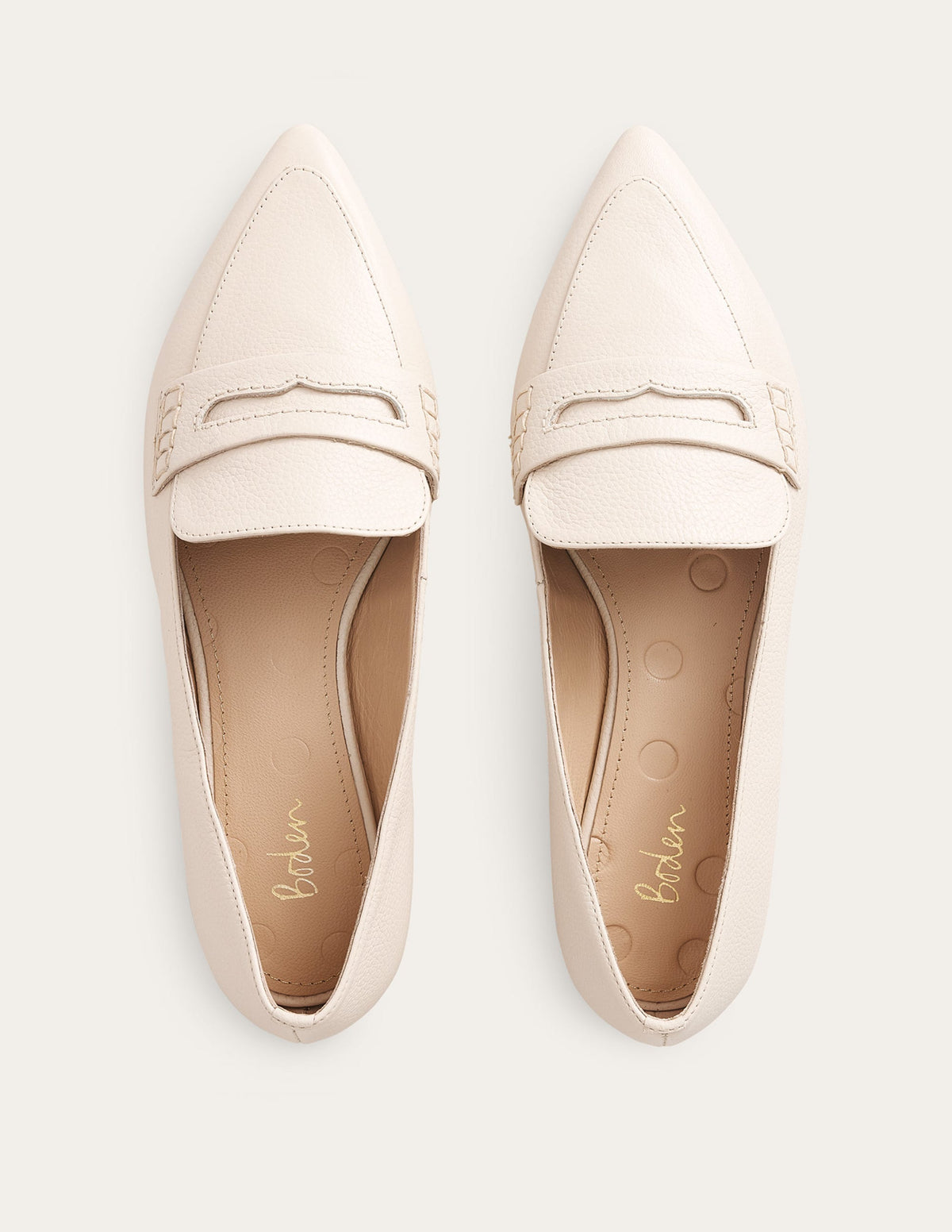Pointed Toe Penny Loafers-Off White Tumbled Leather - Image 4