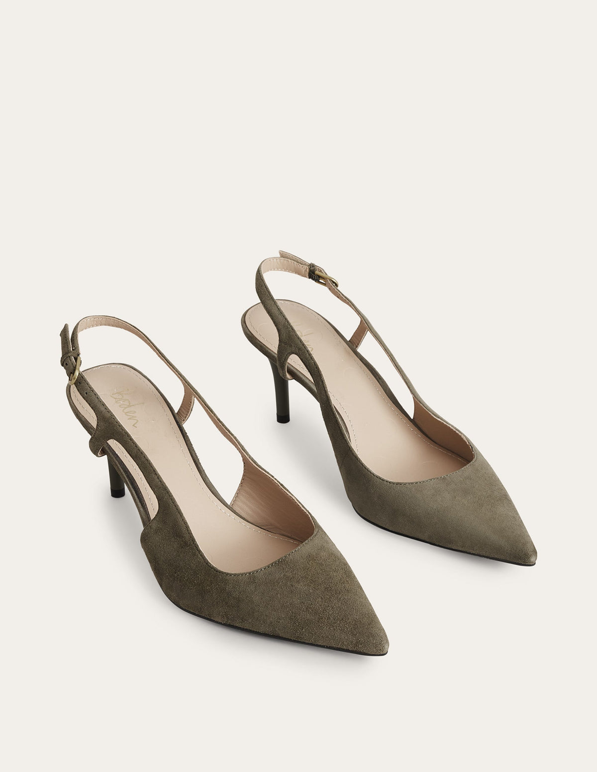 Cut Out Sling Back Heels-Deep Olive Suede - Image 2